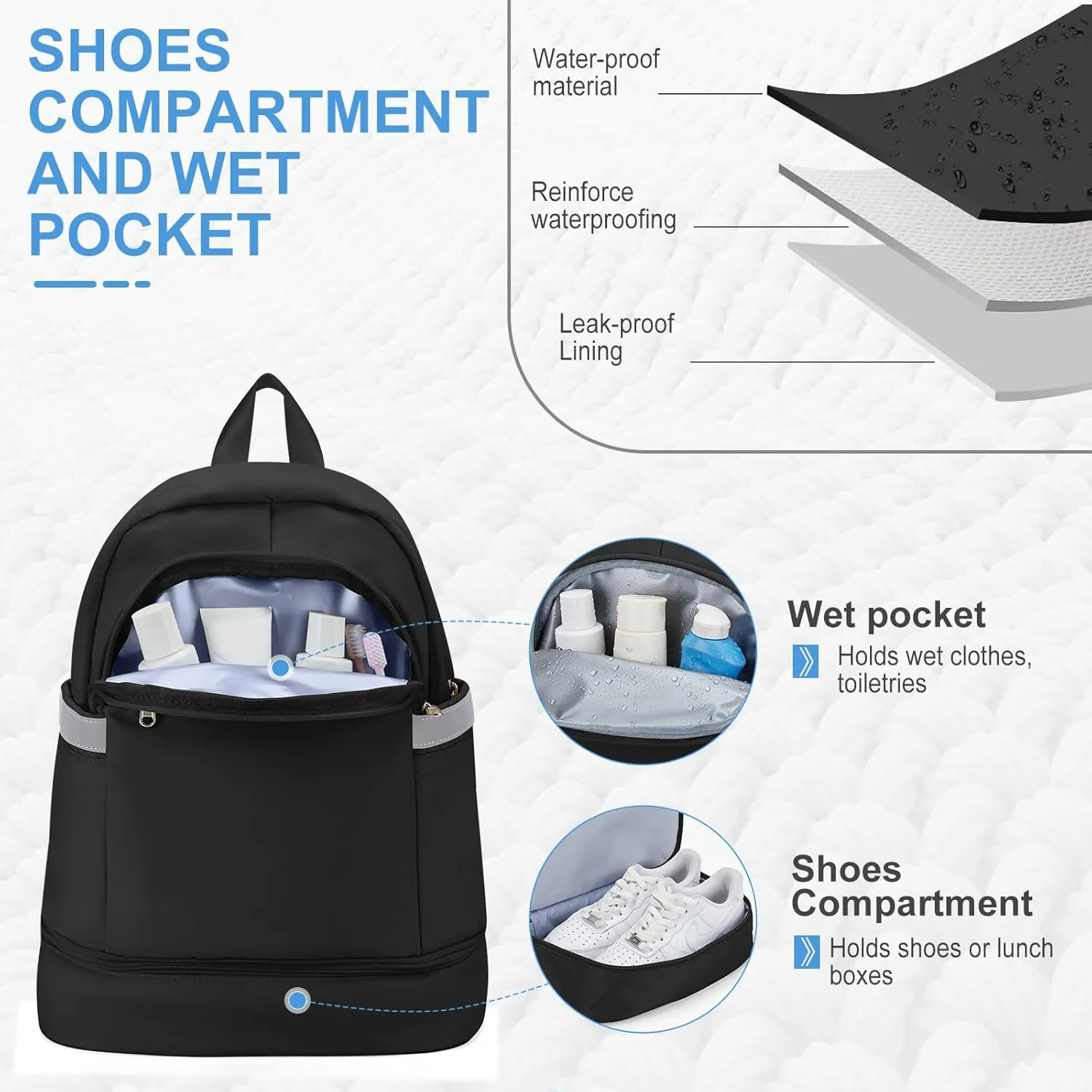 coofay Small Gym Backpack For Women Men Black Travel Backpack With Shoe Compartment Waterproof Sports Backpacks Small Gym Bag for Women Dance Backpacks For Dancers