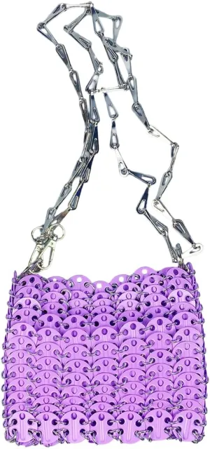 Cool Women Metallic Sequin Shoulder Bag Sparkly Evening Clutch Acrylic Handbag Hardware Chain for Prom Cocktail Party