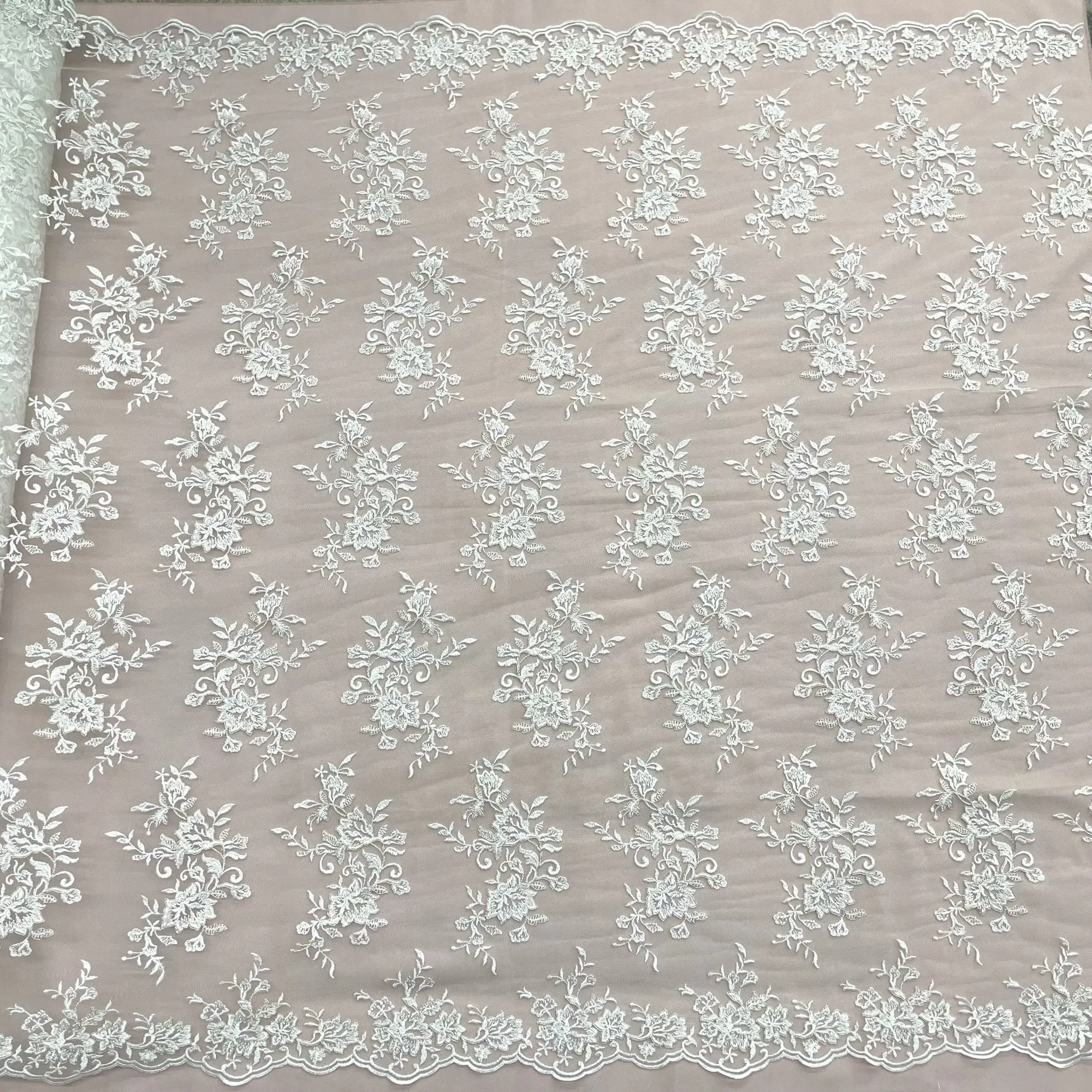 Corded Bridal Lace Fabric Embroidered on 100% Polyester Net Mesh | Lace USA - 97154W