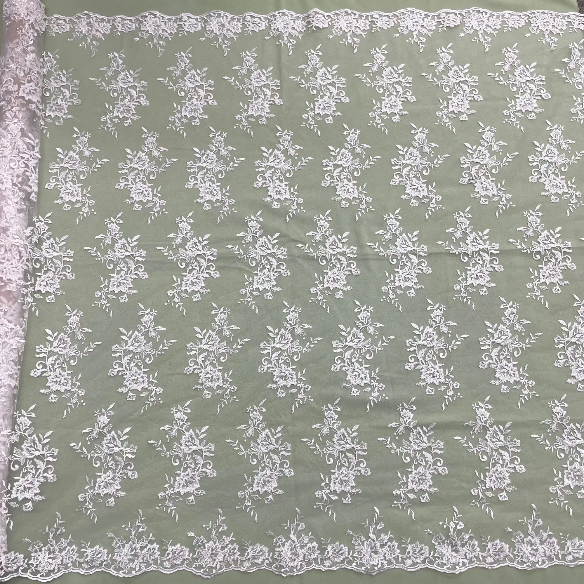 Corded Bridal Lace Fabric Embroidered on 100% Polyester Net Mesh | Lace USA - 97154W
