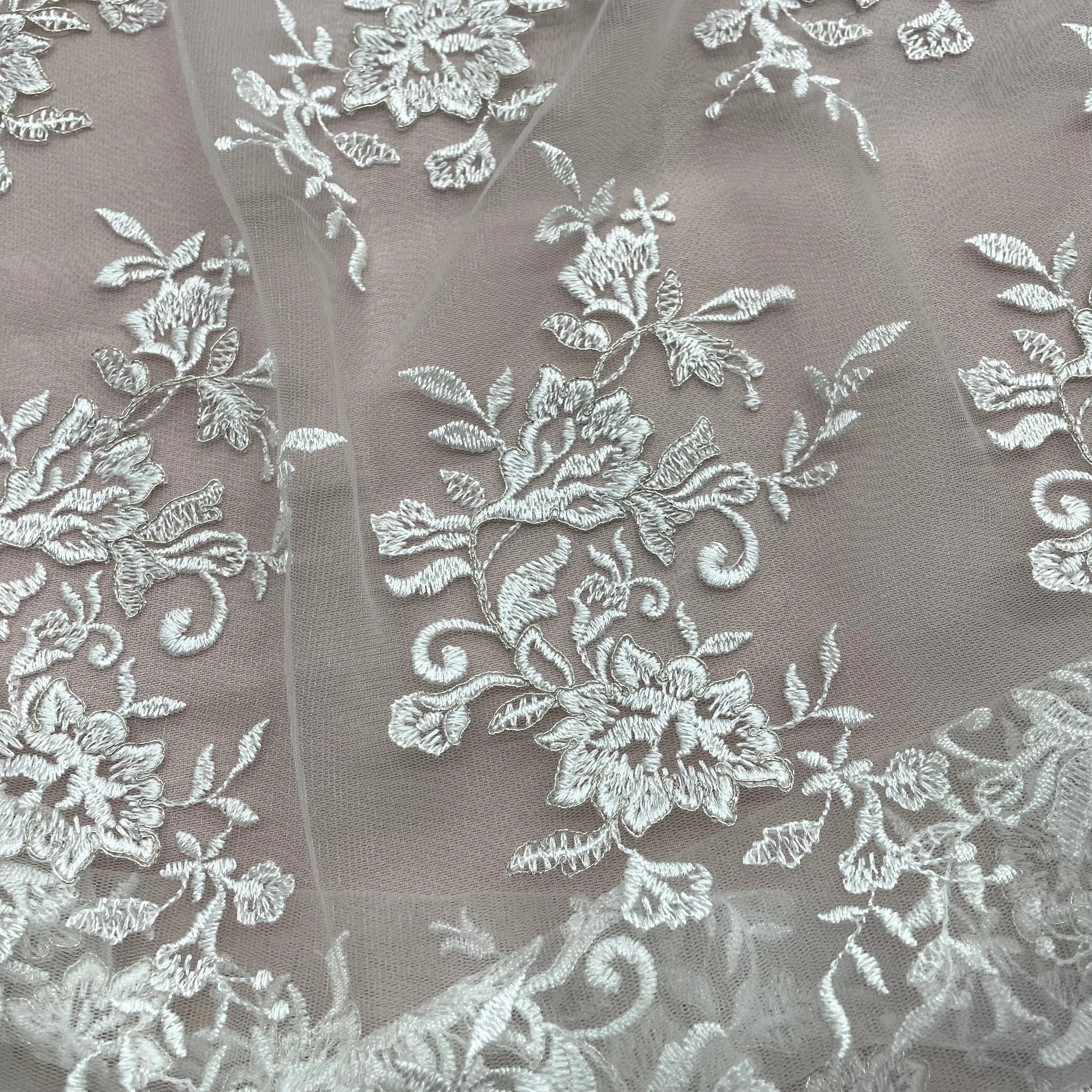Corded Bridal Lace Fabric Embroidered on 100% Polyester Net Mesh | Lace USA - 97154W