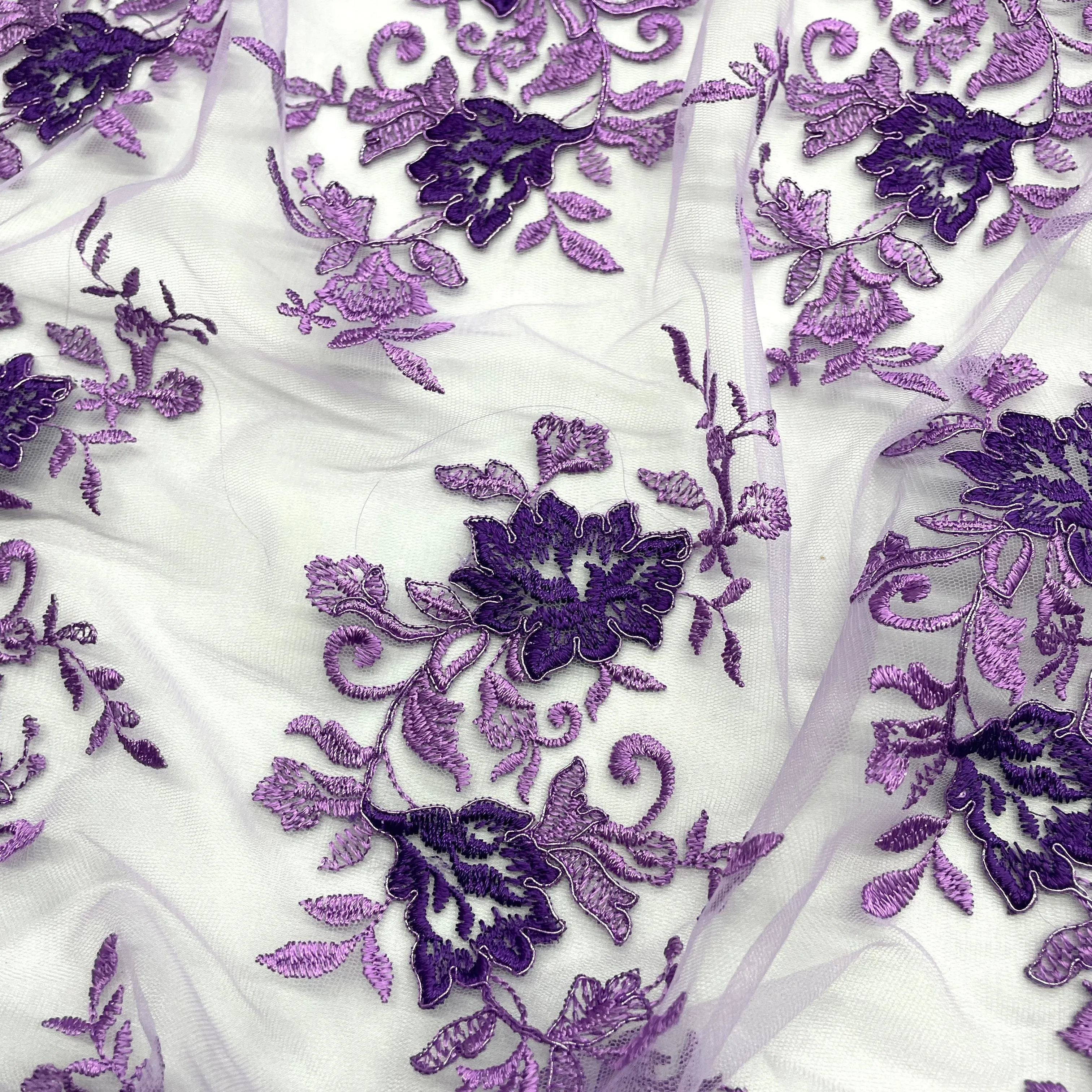 Corded Bridal Lace Fabric Embroidered on 100% Polyester Net Mesh | Lace USA - 97154W