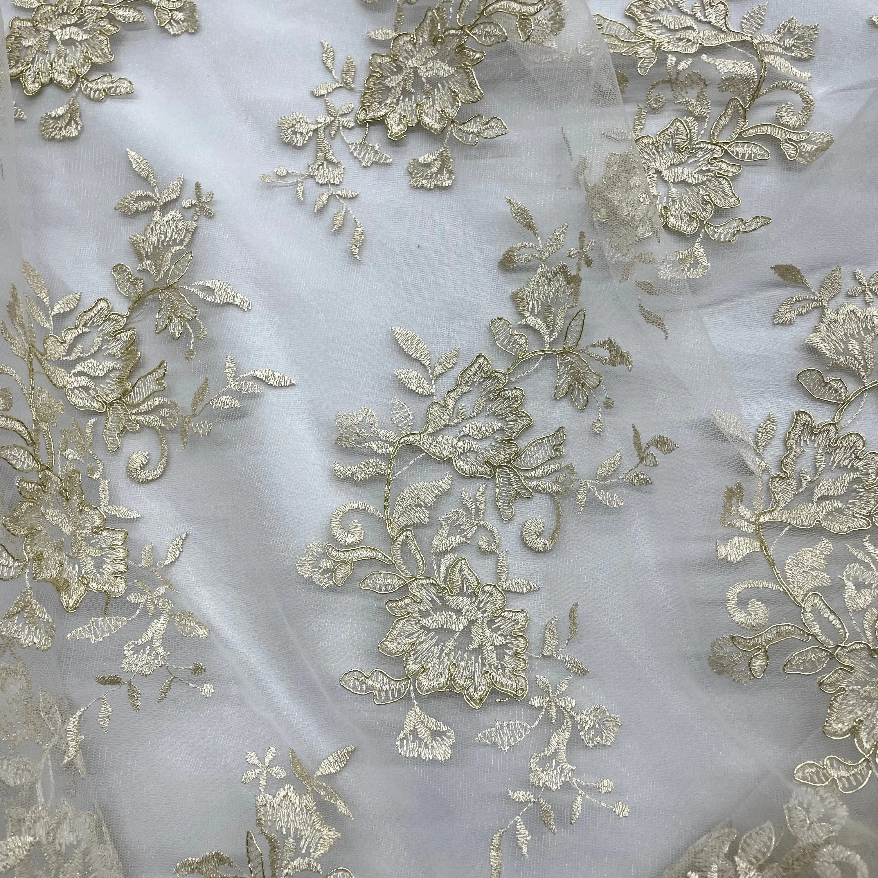 Corded Bridal Lace Fabric Embroidered on 100% Polyester Net Mesh | Lace USA - 97154W