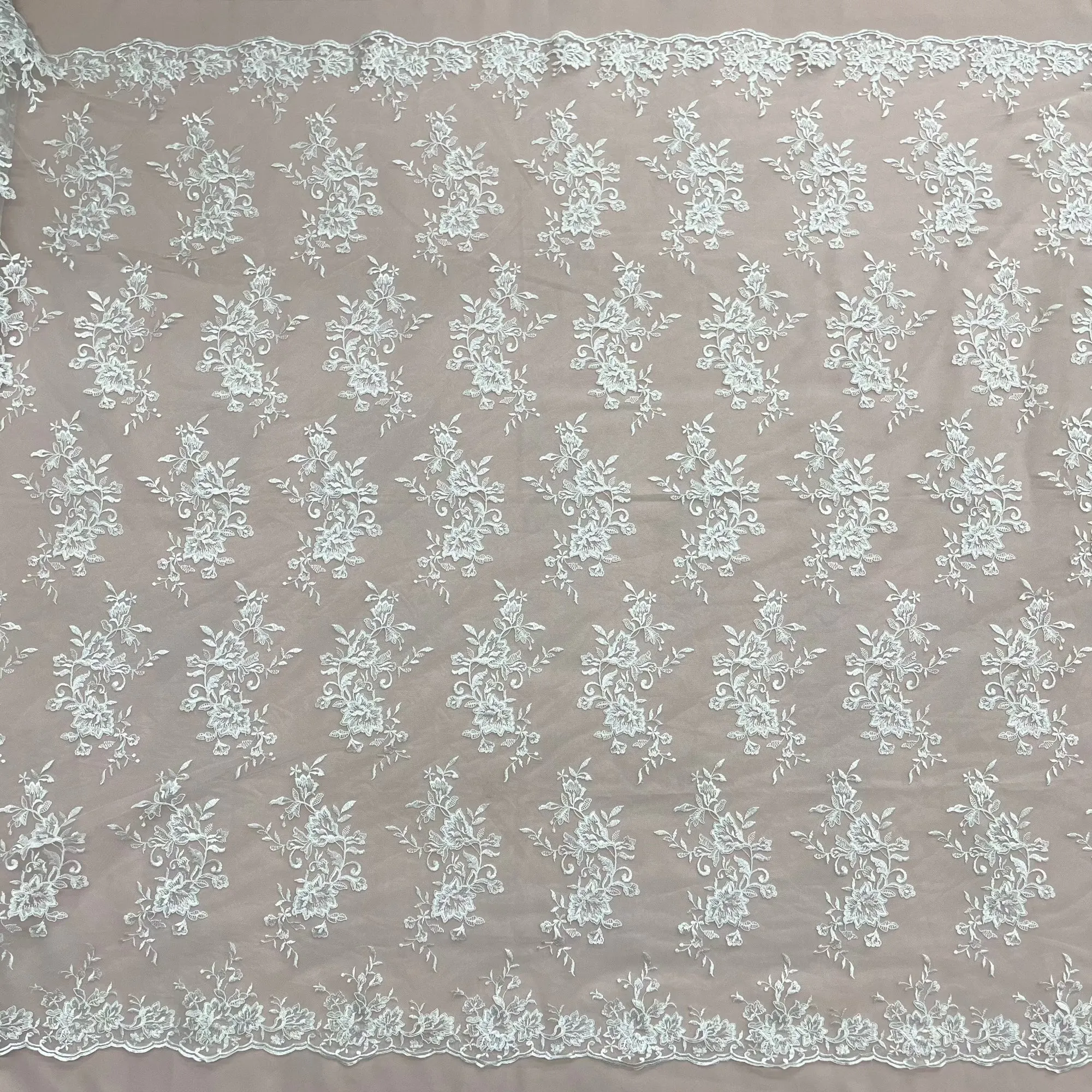 Corded Bridal Lace Fabric Embroidered on 100% Polyester Net Mesh | Lace USA - 97154W