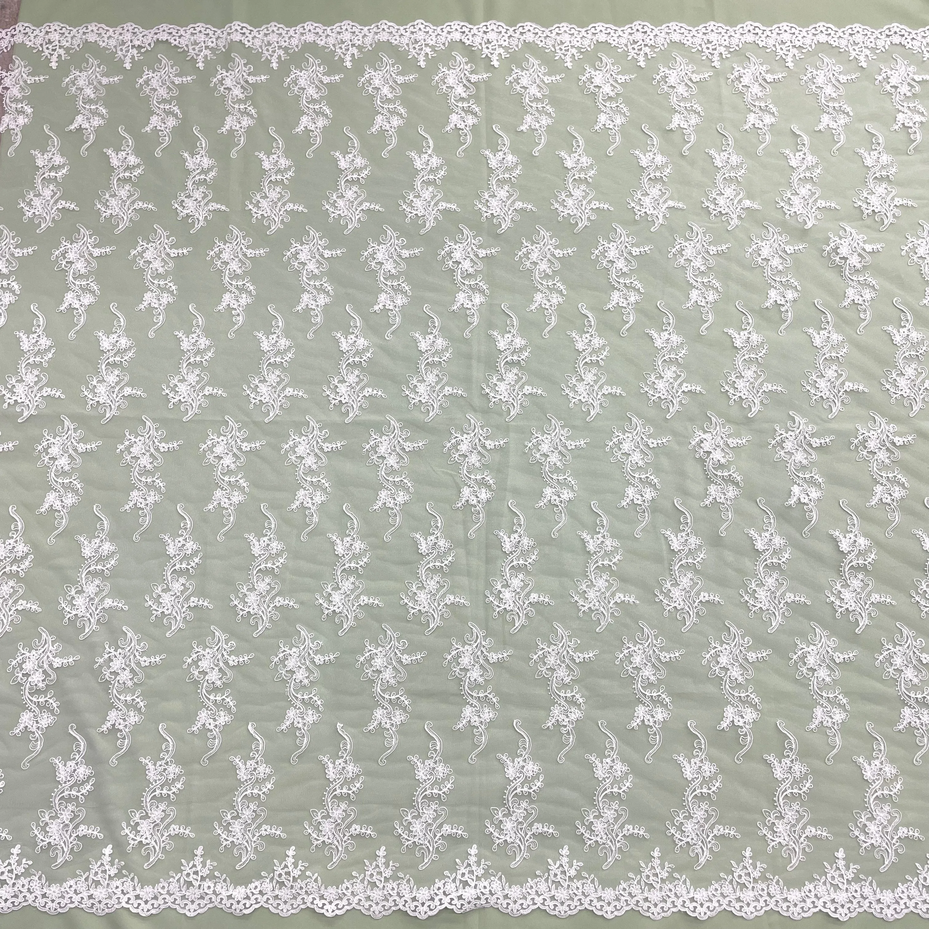 Corded Bridal Lace Fabric Embroidered on 100% Polyester Net Mesh | Lace USA - 97199W