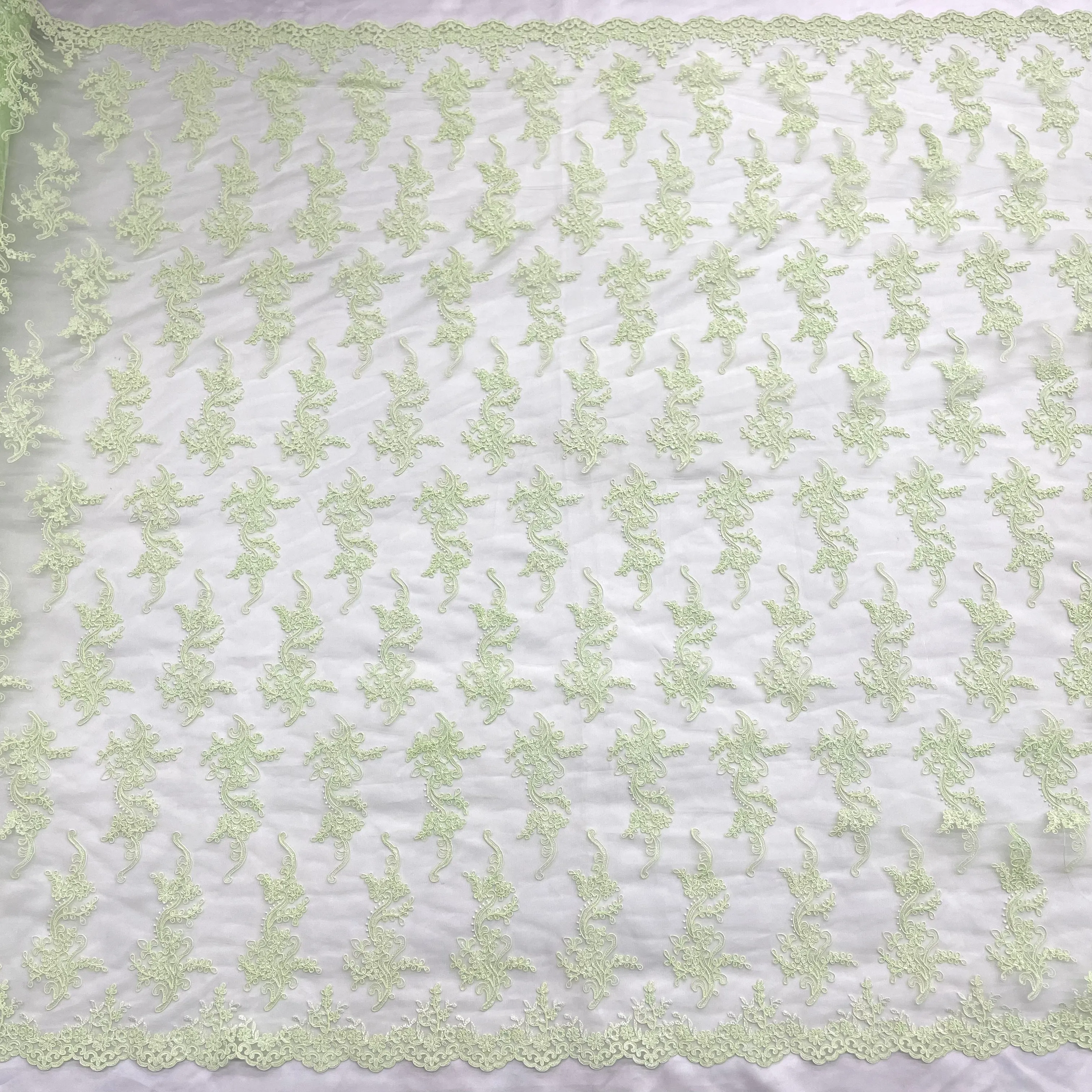 Corded Bridal Lace Fabric Embroidered on 100% Polyester Net Mesh | Lace USA - 97199W