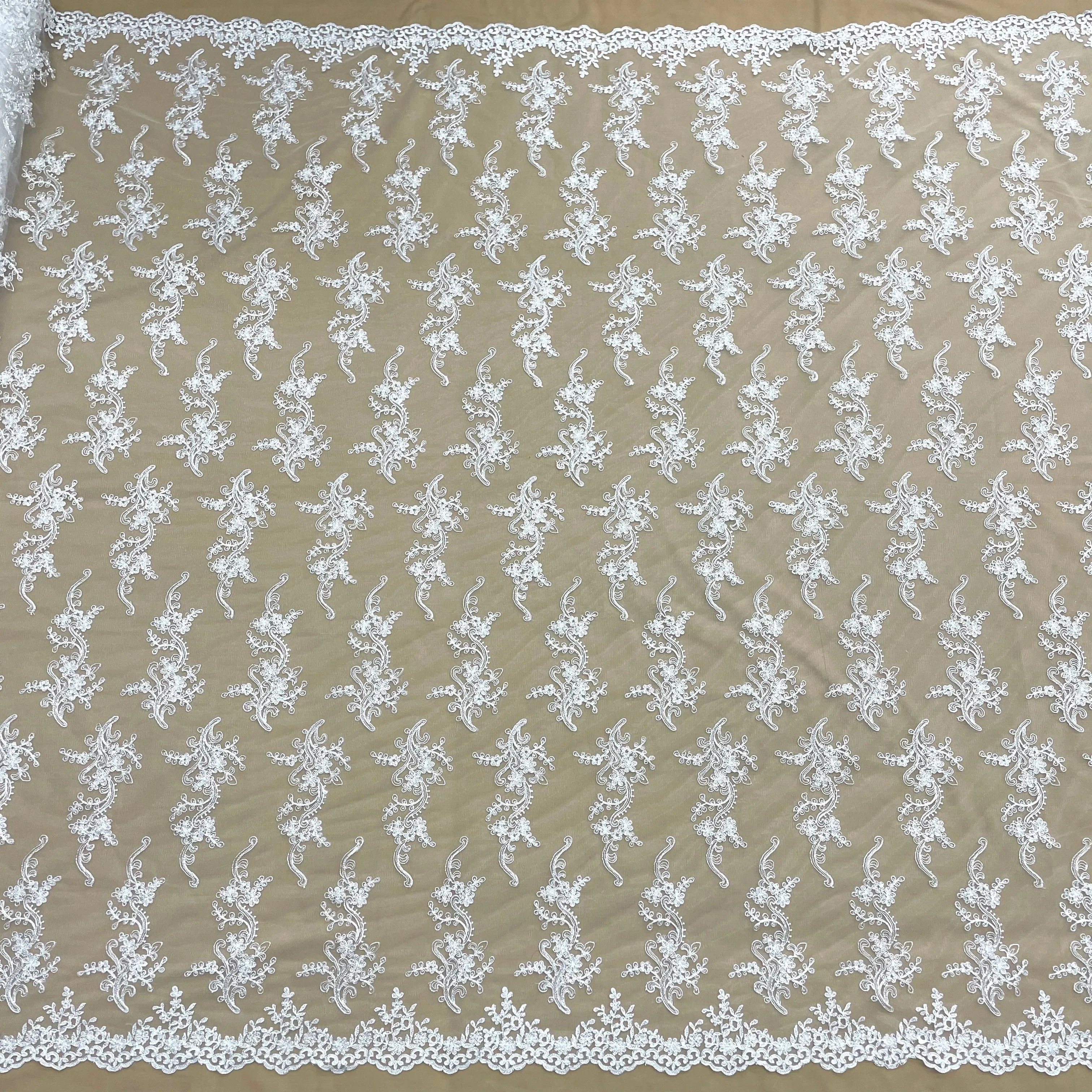 Corded Bridal Lace Fabric Embroidered on 100% Polyester Net Mesh | Lace USA - 97199W