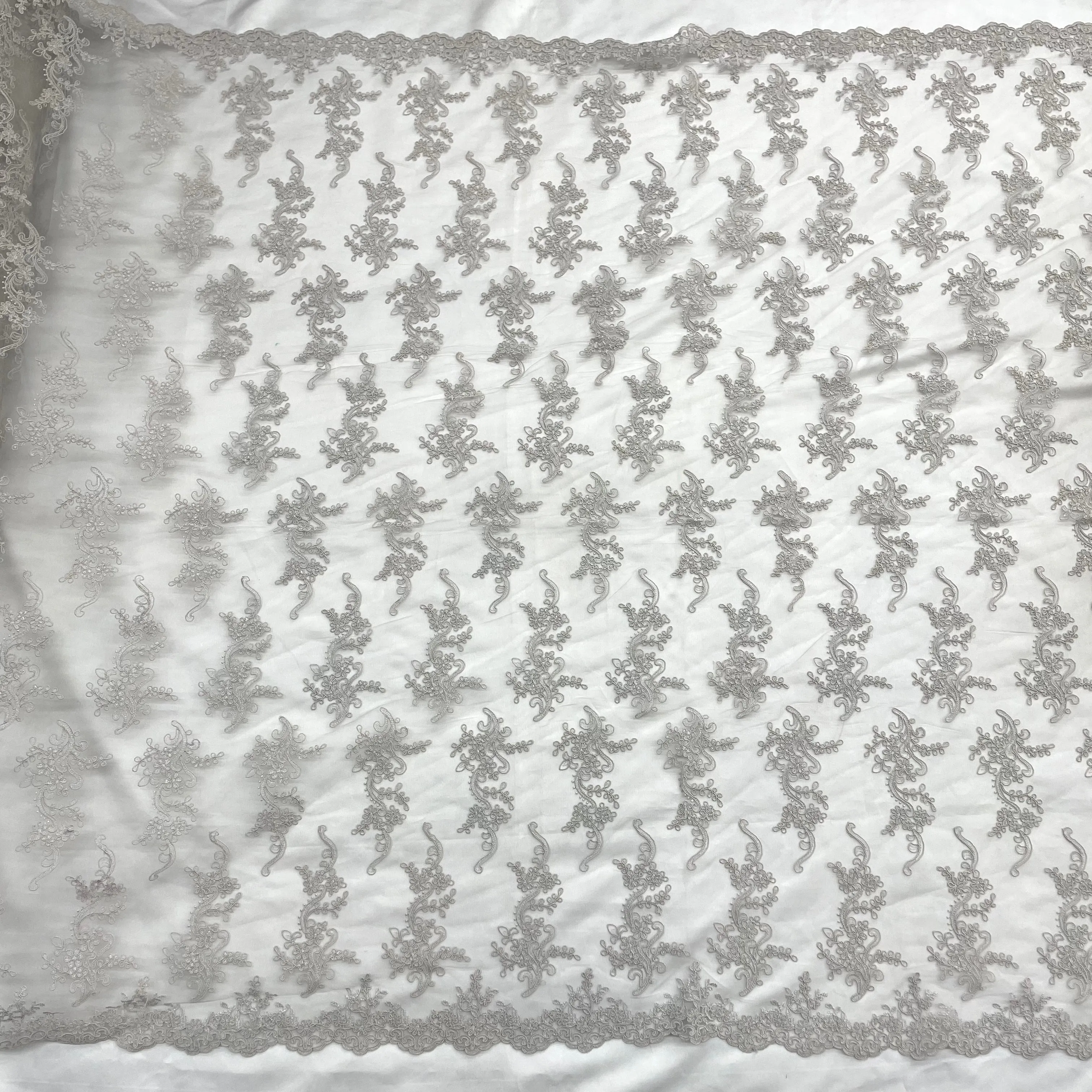 Corded Bridal Lace Fabric Embroidered on 100% Polyester Net Mesh | Lace USA - 97199W