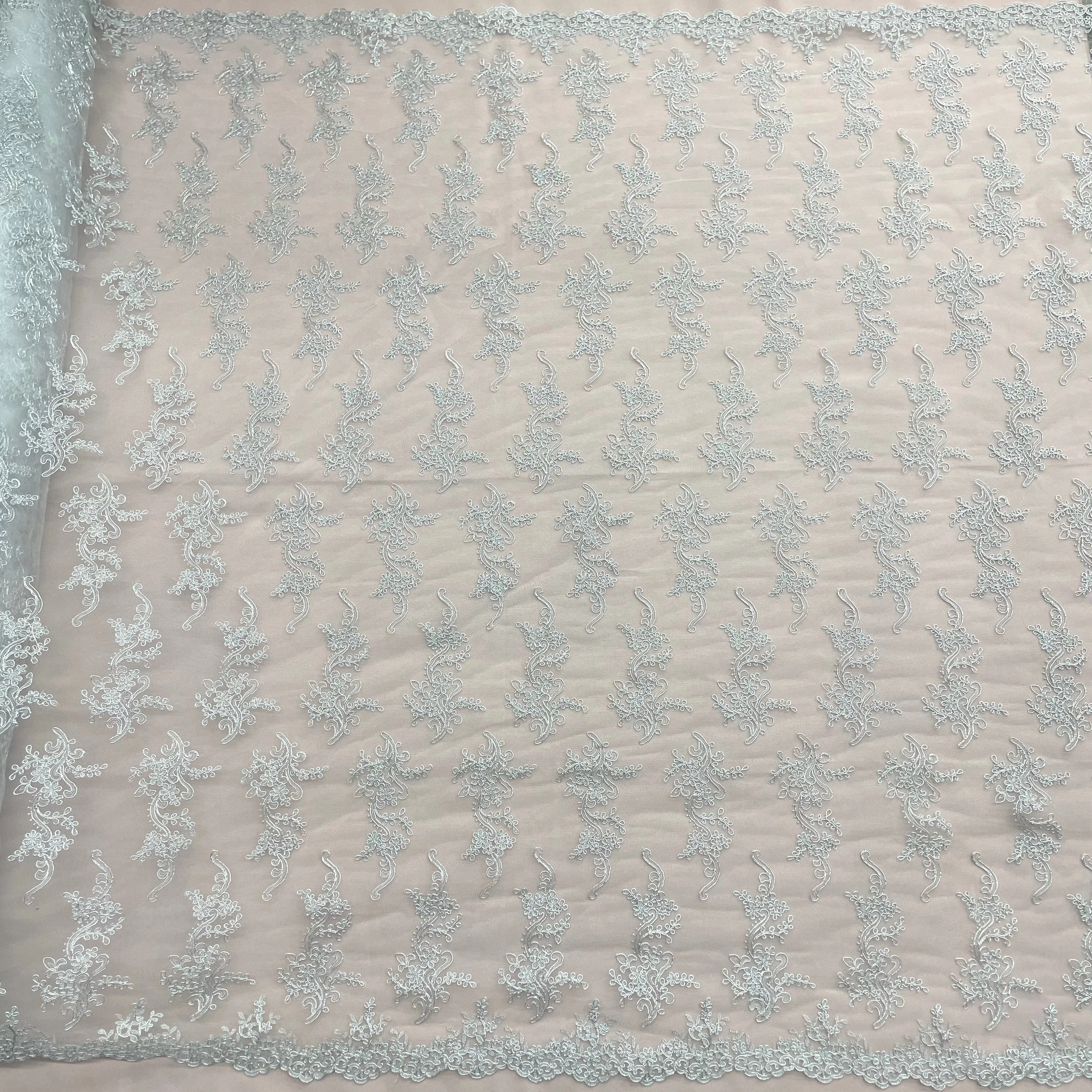 Corded Bridal Lace Fabric Embroidered on 100% Polyester Net Mesh | Lace USA - 97199W