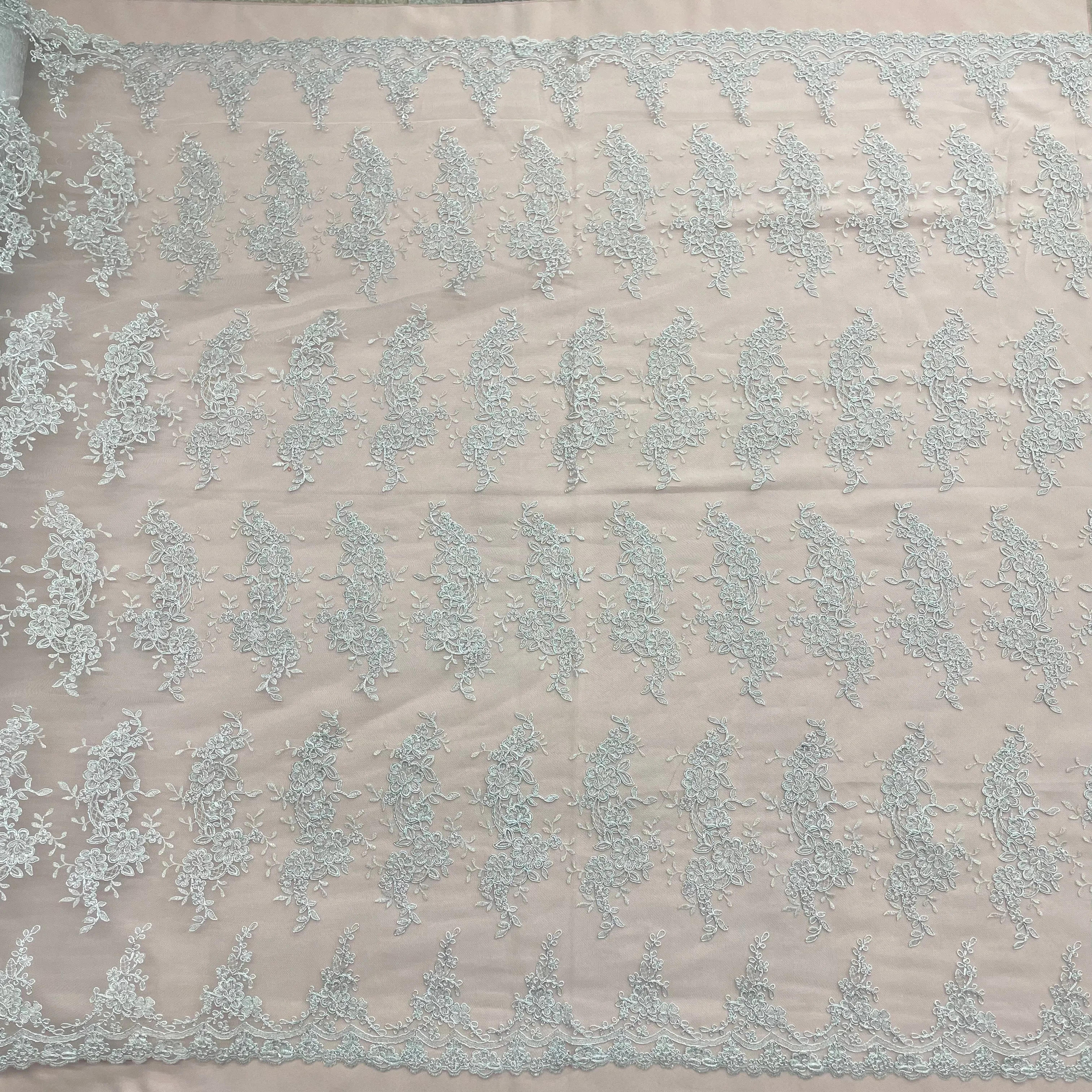 Corded Bridal Lace Fabric Embroidered on 100% Polyester Net Mesh | Lace USA - 97200W