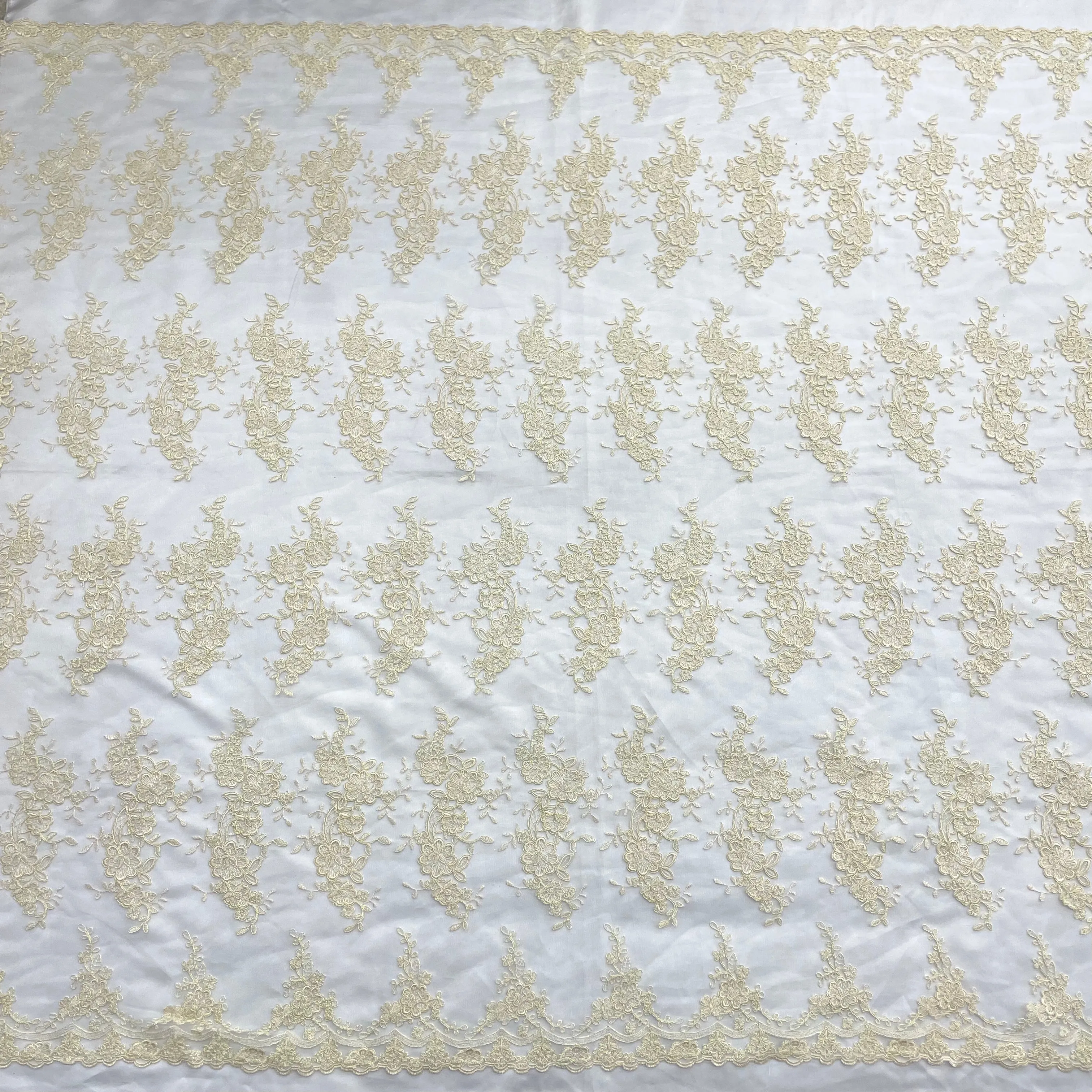 Corded Bridal Lace Fabric Embroidered on 100% Polyester Net Mesh | Lace USA - 97200W