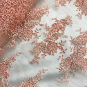 Corded Bridal Lace Fabric Embroidered on 100% Polyester Net Mesh | Lace USA - 97200W