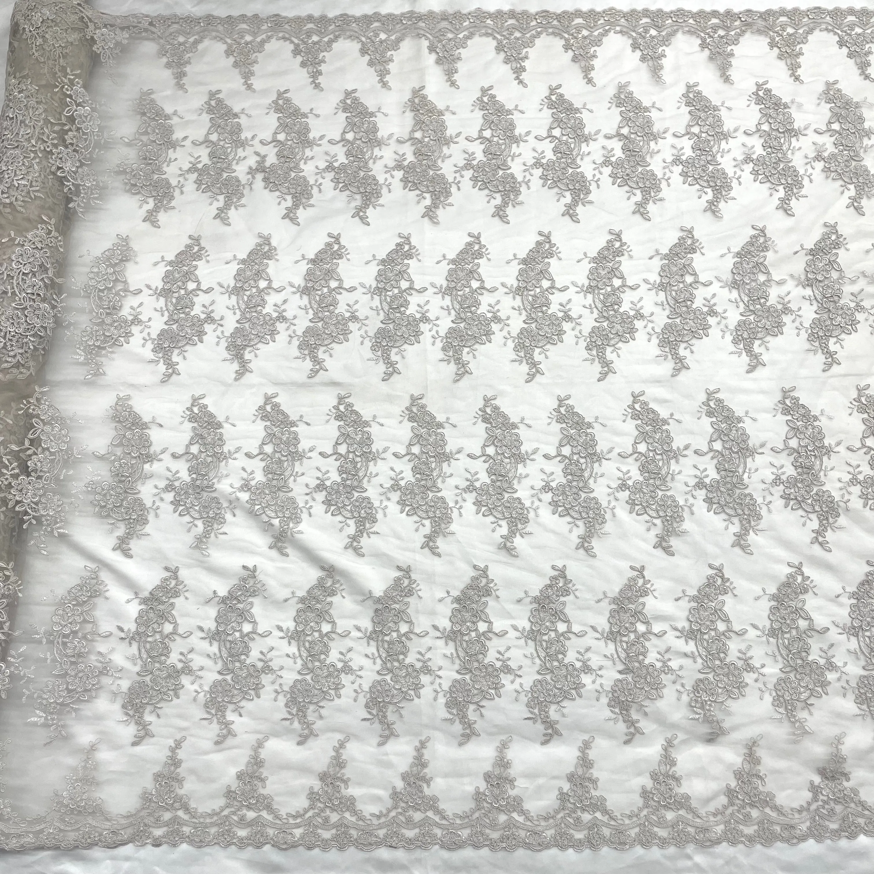 Corded Bridal Lace Fabric Embroidered on 100% Polyester Net Mesh | Lace USA - 97200W