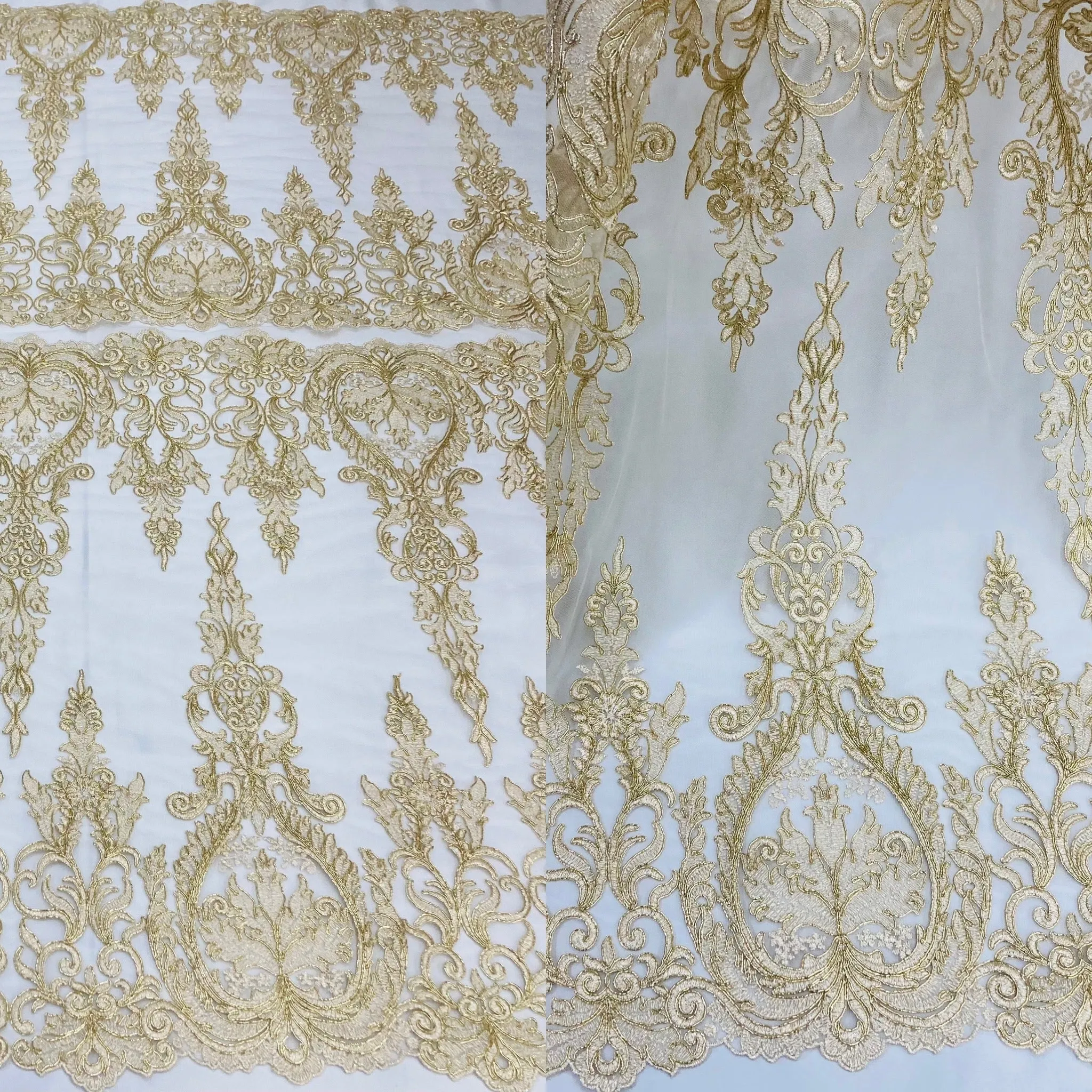 Corded Bridal Lace Fabric Embroidered on 100% Polyester Net Mesh | Lace USA - 97201W
