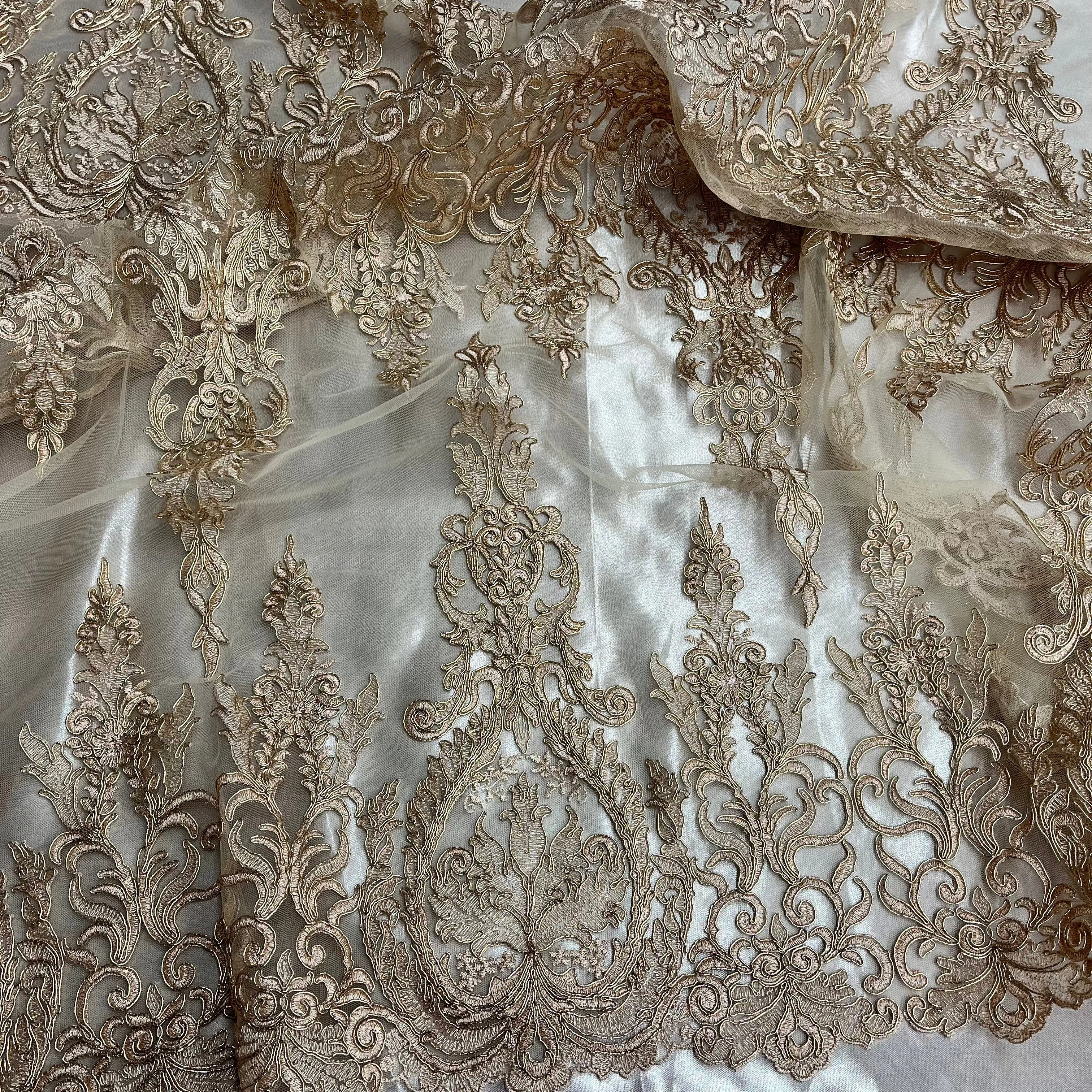 Corded Bridal Lace Fabric Embroidered on 100% Polyester Net Mesh | Lace USA - 97201W