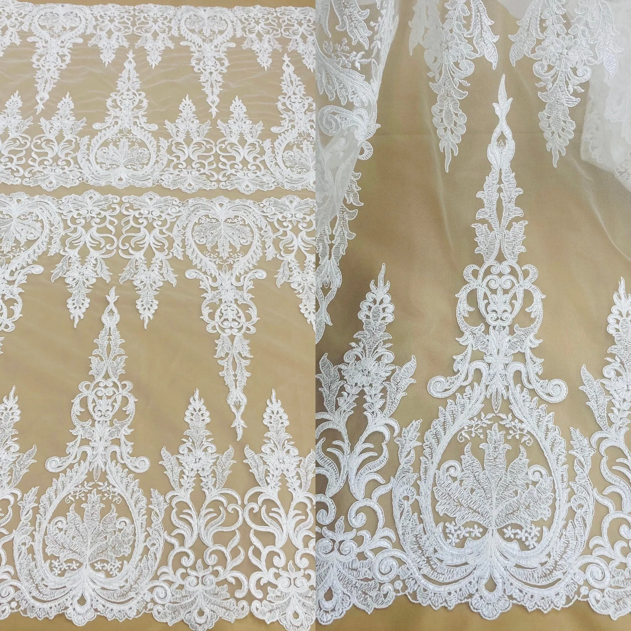 Corded Bridal Lace Fabric Embroidered on 100% Polyester Net Mesh | Lace USA - 97201W