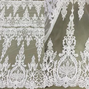 Corded Bridal Lace Fabric Embroidered on 100% Polyester Net Mesh | Lace USA - 97201W