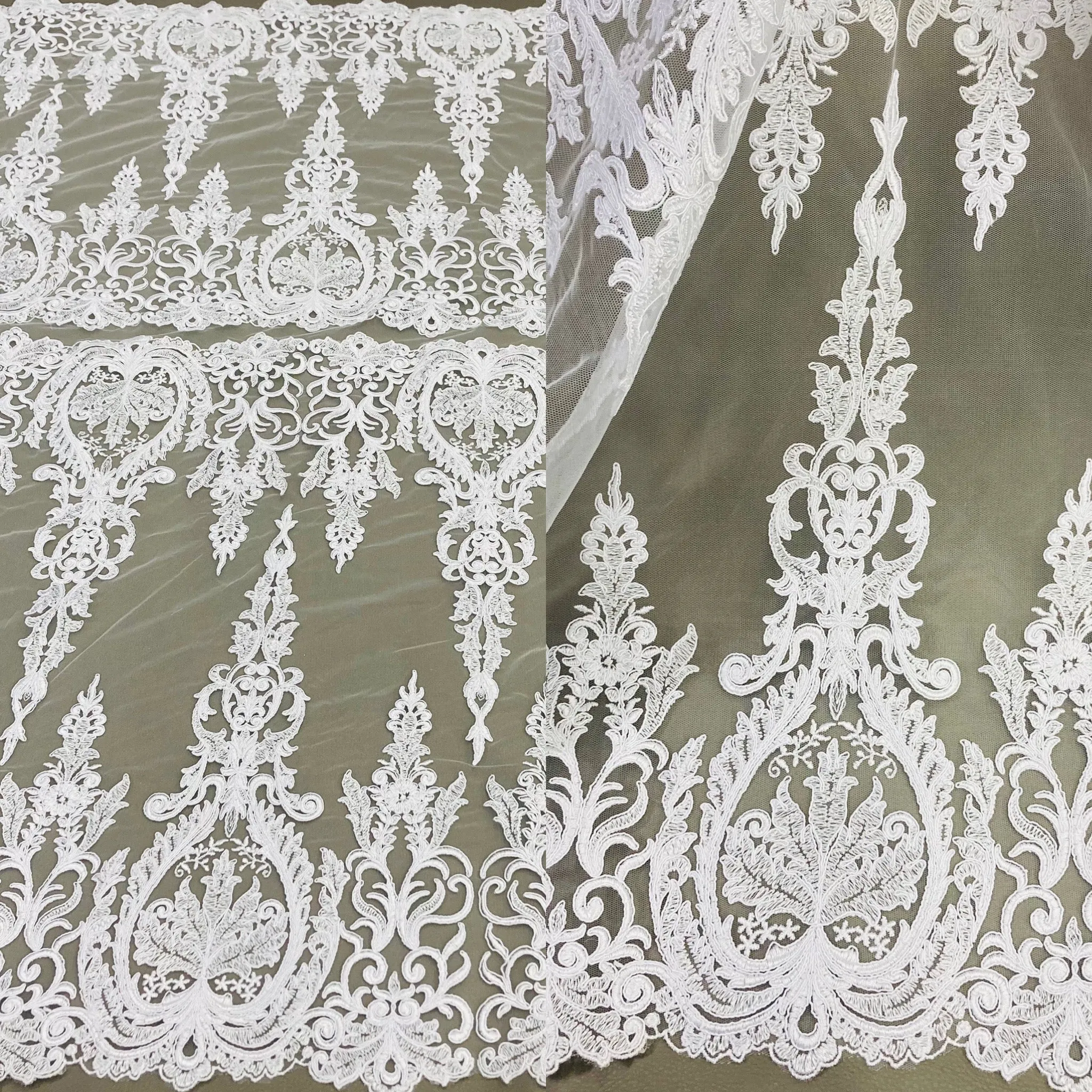Corded Bridal Lace Fabric Embroidered on 100% Polyester Net Mesh | Lace USA - 97201W