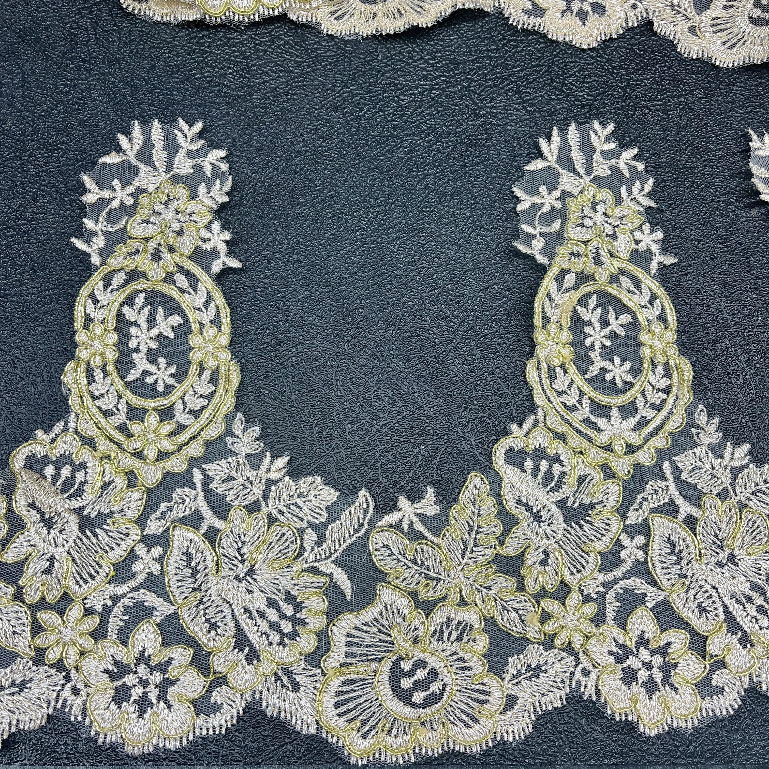 Corded Lace Trimming Embroidered on 100% Polyester Net Mesh | Lace USA - 97039W/1