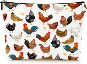 Cosmetic Bags for Women Cute Makeup Bag for Purse Canvas Travel Toiletry Bag Funny Zipper Pouch-White Chicken Makeup Bags