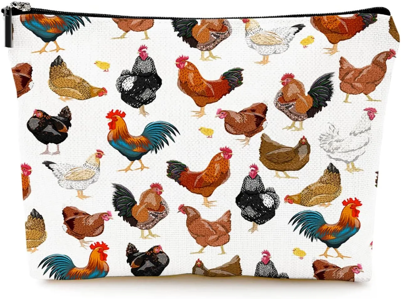 Cosmetic Bags for Women Cute Makeup Bag for Purse Canvas Travel Toiletry Bag Funny Zipper Pouch-White Chicken Makeup Bags