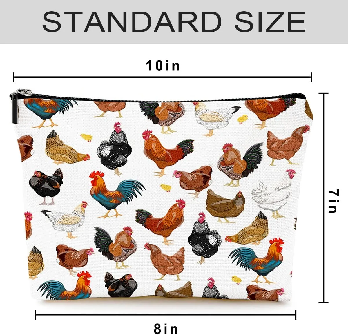 Cosmetic Bags for Women Cute Makeup Bag for Purse Canvas Travel Toiletry Bag Funny Zipper Pouch-White Chicken Makeup Bags