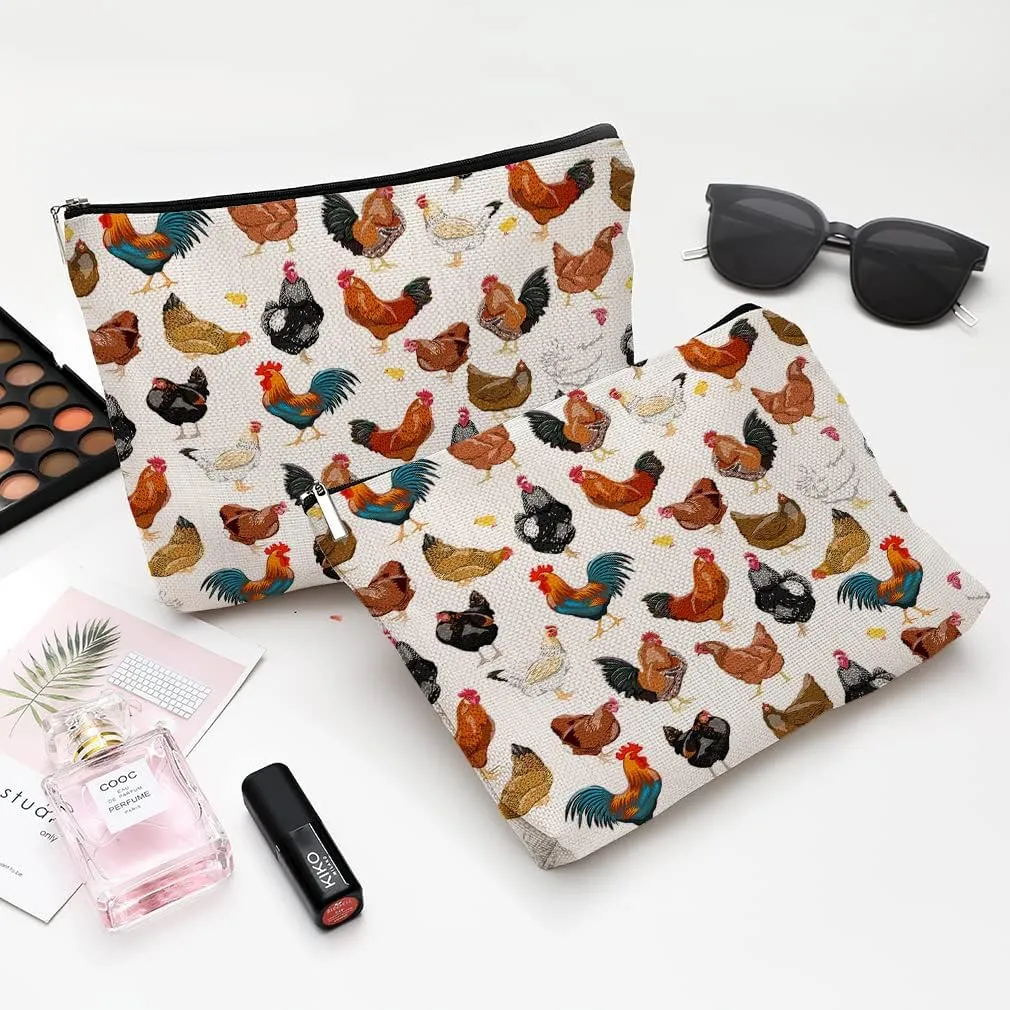Cosmetic Bags for Women Cute Makeup Bag for Purse Canvas Travel Toiletry Bag Funny Zipper Pouch-White Chicken Makeup Bags