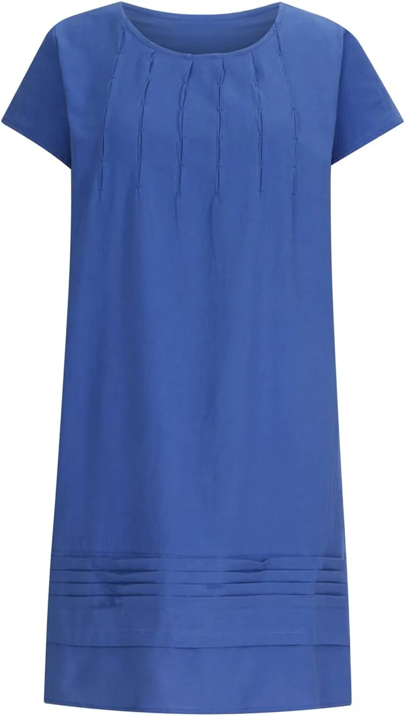 Cotton and Linen Dresses for Women Casual Summer 2023 Loose Cap Sleeve Square Neck Comfy Midi t-Shirt Sun Dress