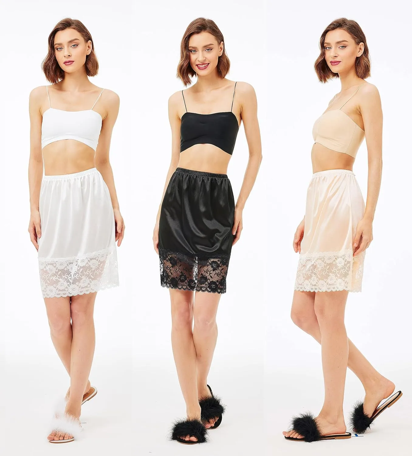Coucoland Half Slips for Under Dresses - 20" Black White Womens Underskirt Half Slip Women Under Dress Shirt Skirt Extender
