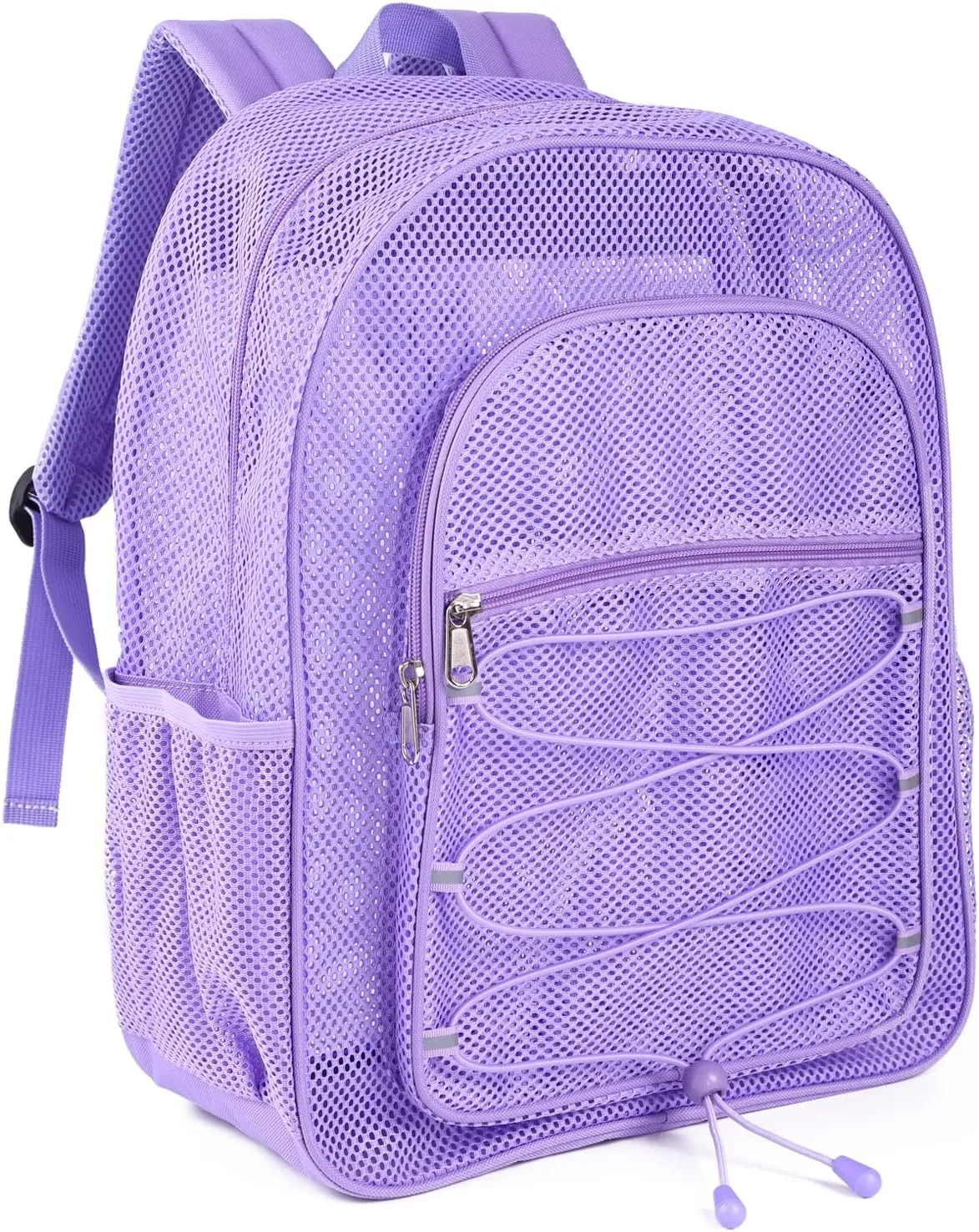 COVAX Heavy Duty Mesh Backpack, Semi-transparent Mesh Bookbag, See Through College Backpack with Bungee and Comfort Padded Straps for Commuting, Swimming, Beach, Outdoor Sports (Purple)