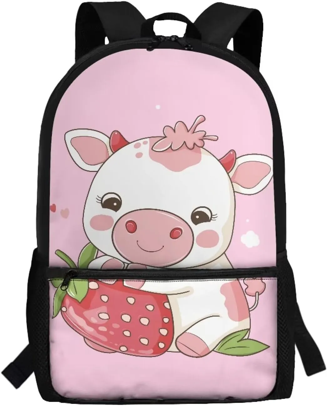 Cow Cute School Supplies Kawaii Set 6th Grade Girls Backpack Strawberry School Bags 10-12 Kids Large Book Bag Students Hiking Backpacks Travel Shoulder Bag Daycare Bag for Elementary School