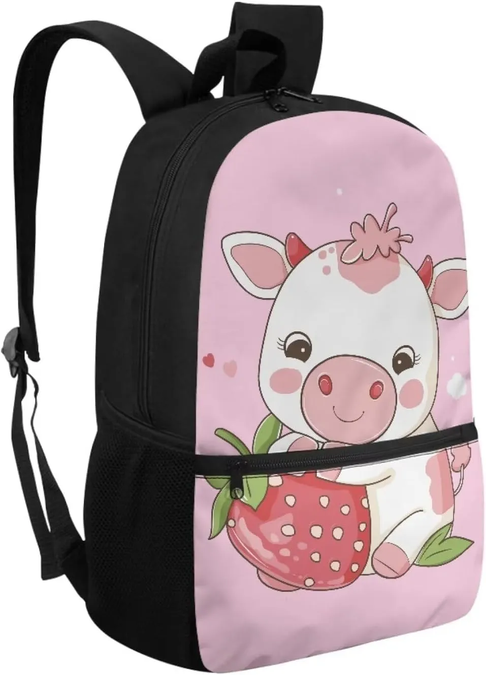 Cow Cute School Supplies Kawaii Set 6th Grade Girls Backpack Strawberry School Bags 10-12 Kids Large Book Bag Students Hiking Backpacks Travel Shoulder Bag Daycare Bag for Elementary School