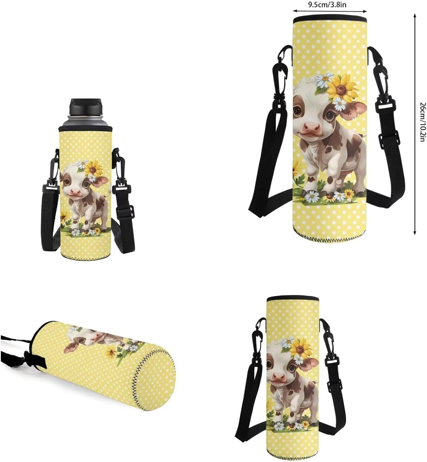 Cow Pre School Backpack for Girls 4 Piece Backpack Set Insulated Lunch Box Cute Pen Holder Water Bottle Holder Daypack Shoulder Bags Book Bag Fits Notebooks,Homework,Tablets
