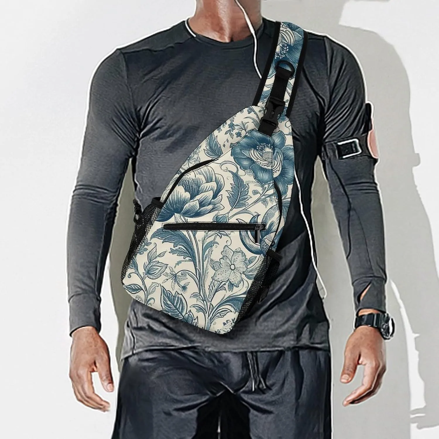 Cream Floral Sling Backpack Fashion Crossbody Sling Bag for Women Men Chest Bag for Travel Hiking