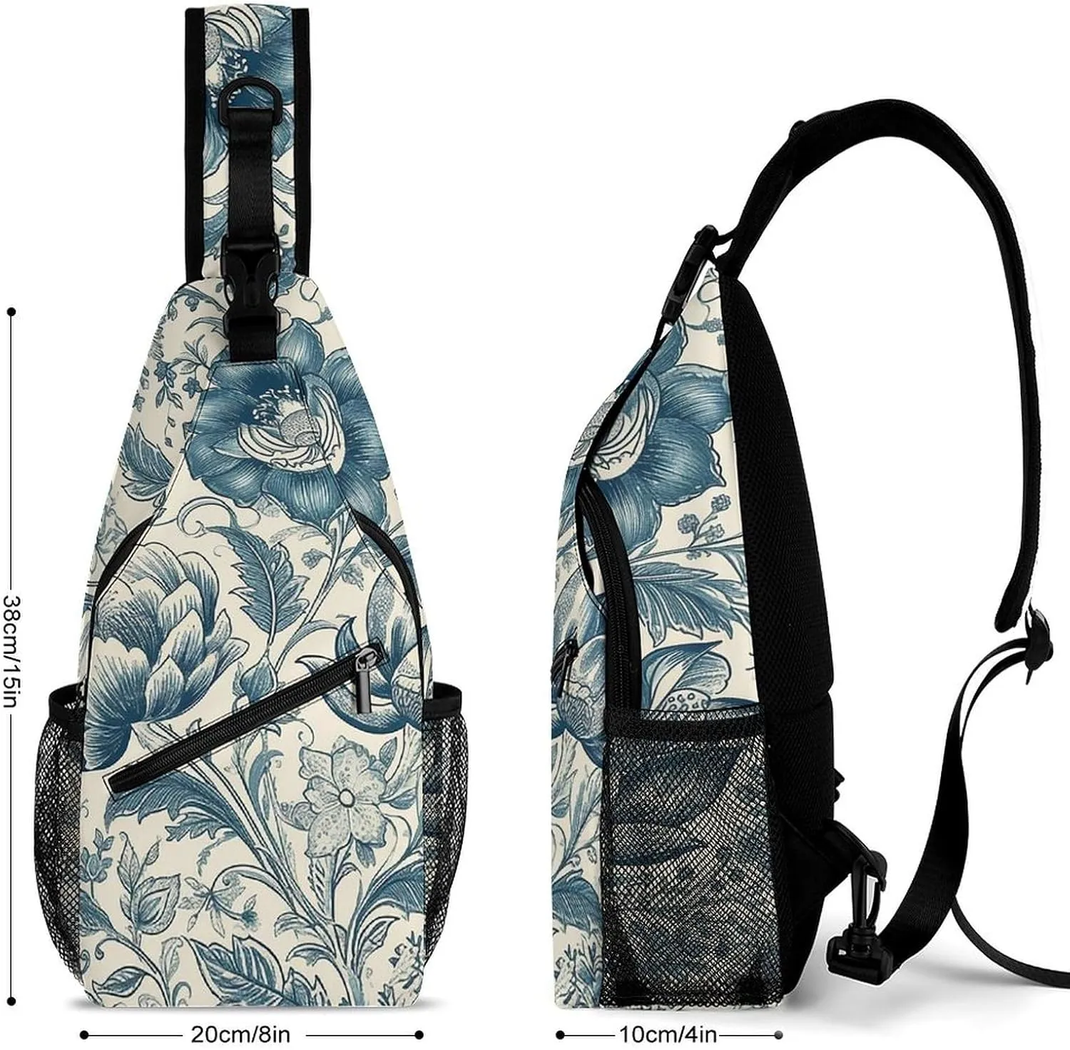 Cream Floral Sling Backpack Fashion Crossbody Sling Bag for Women Men Chest Bag for Travel Hiking
