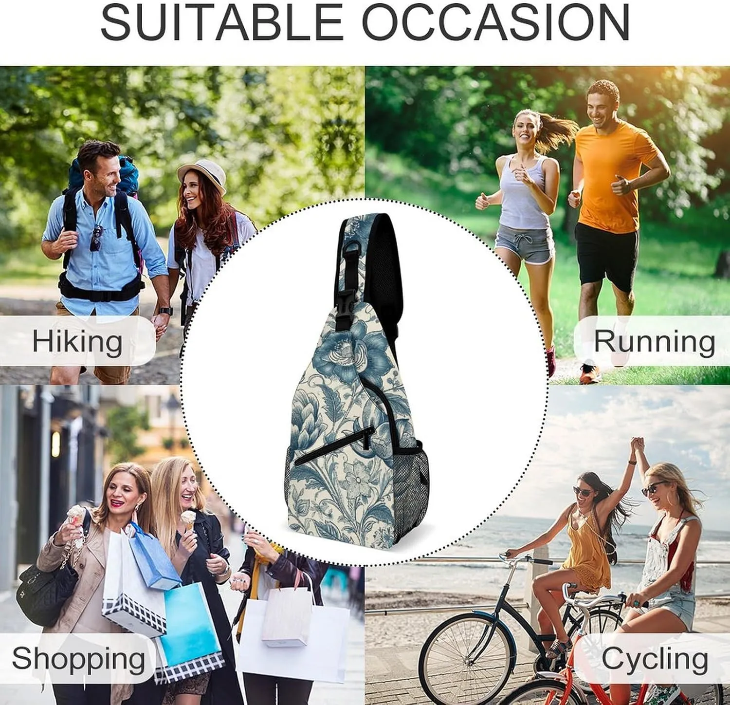 Cream Floral Sling Backpack Fashion Crossbody Sling Bag for Women Men Chest Bag for Travel Hiking