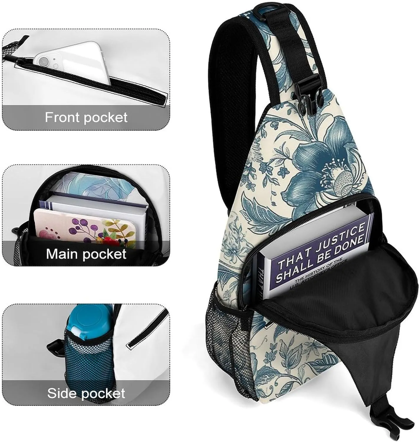 Cream Floral Sling Backpack Fashion Crossbody Sling Bag for Women Men Chest Bag for Travel Hiking