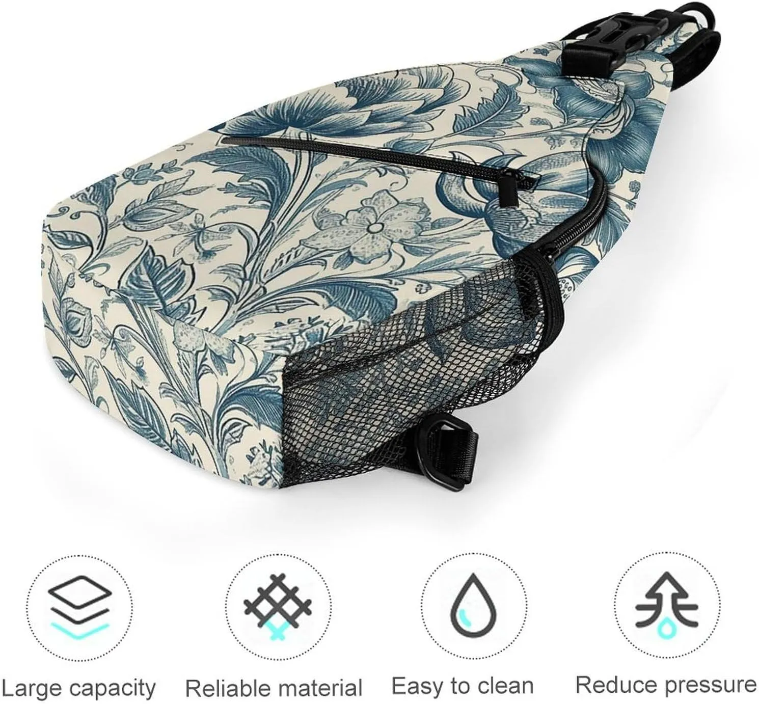 Cream Floral Sling Backpack Fashion Crossbody Sling Bag for Women Men Chest Bag for Travel Hiking