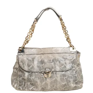Cream Python Embossed Leather Simon Shoulder Bag