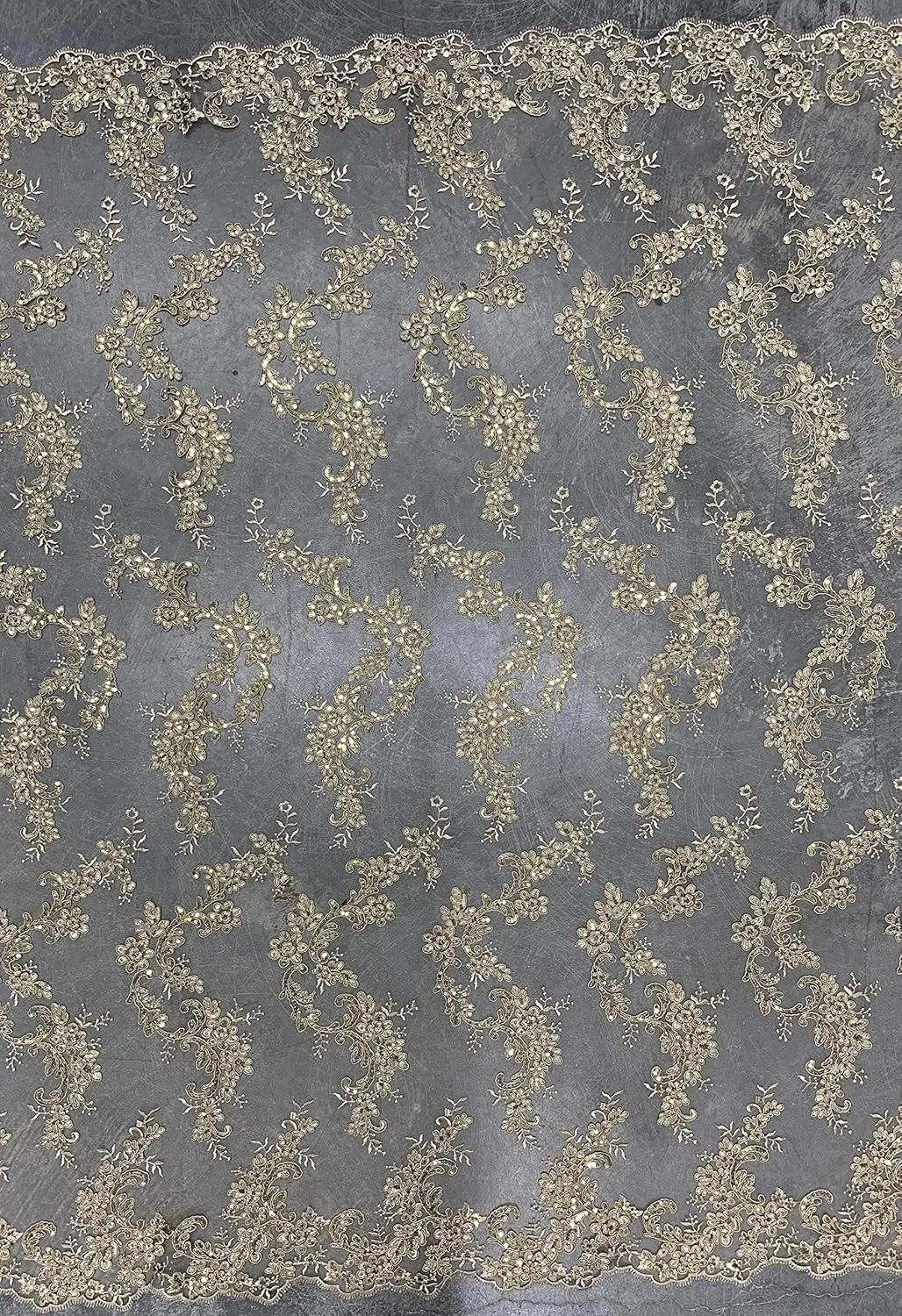 Cristina Champagne Polyester Floral Embroidery with Sequins on Mesh Lace Fabric by The Yard for Gown, Wedding, Bridesmaid, Prom - 10076