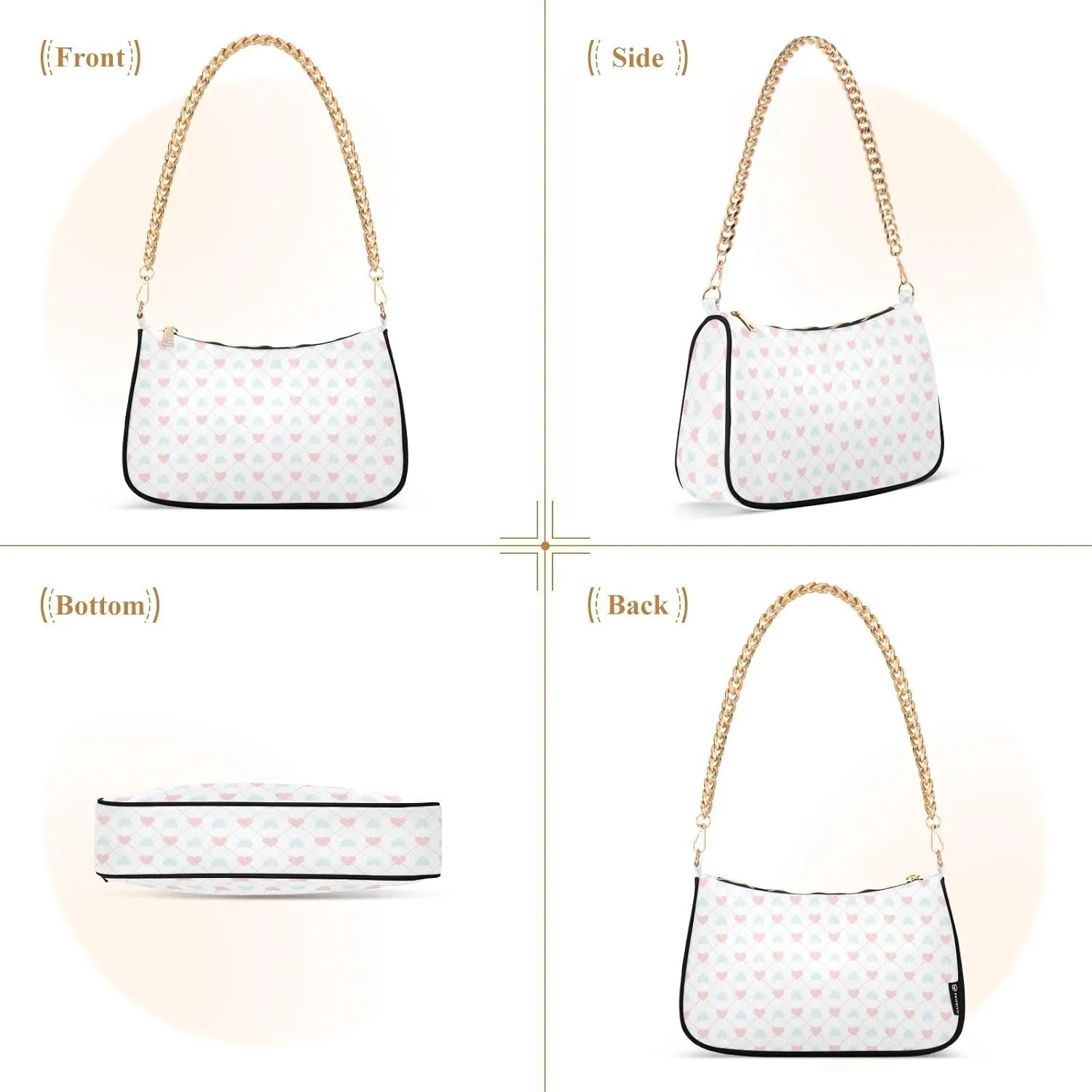 Cross Body Bag Geometric Pattern with Hearts Tote Bag Chain Bag Shoulder Bag Handbag Purse for Women
