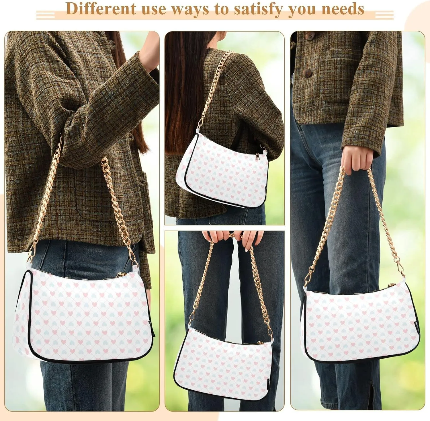 Cross Body Bag Geometric Pattern with Hearts Tote Bag Chain Bag Shoulder Bag Handbag Purse for Women