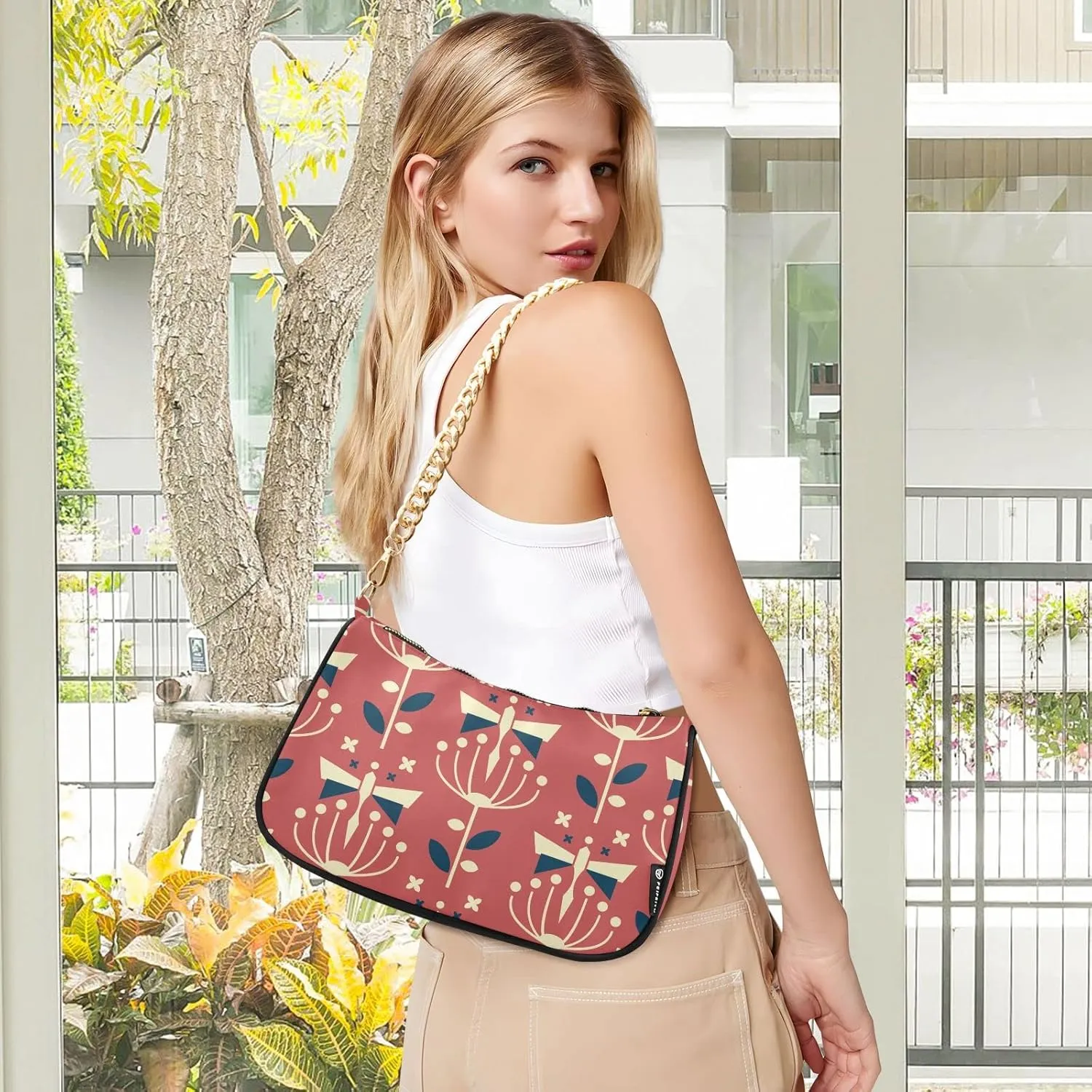 Cross Body Bag Geometric Pattern with Hearts Tote Bag Chain Bag Shoulder Bag Handbag Purse for Women