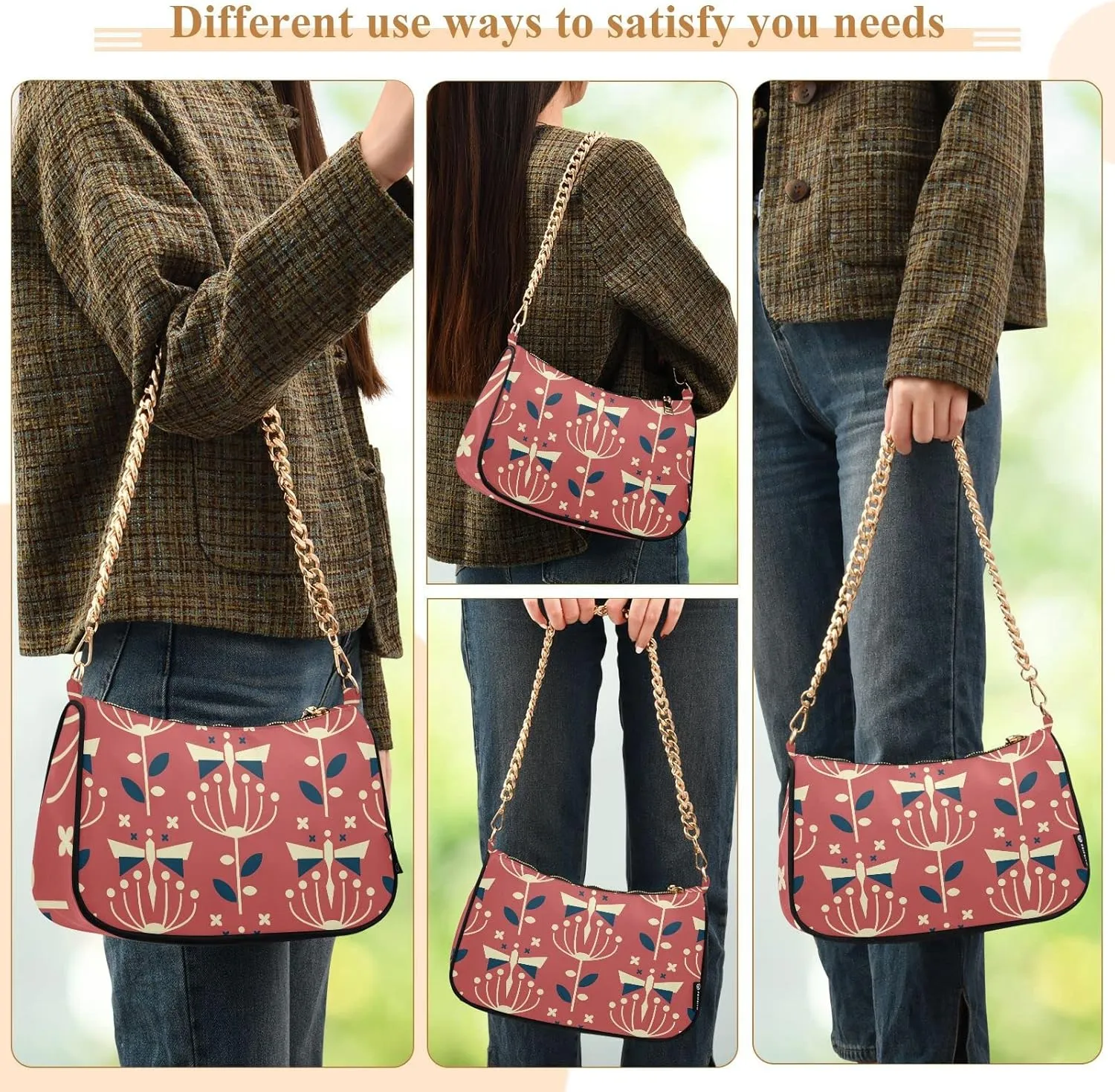 Cross Body Bag Geometric Pattern with Hearts Tote Bag Chain Bag Shoulder Bag Handbag Purse for Women
