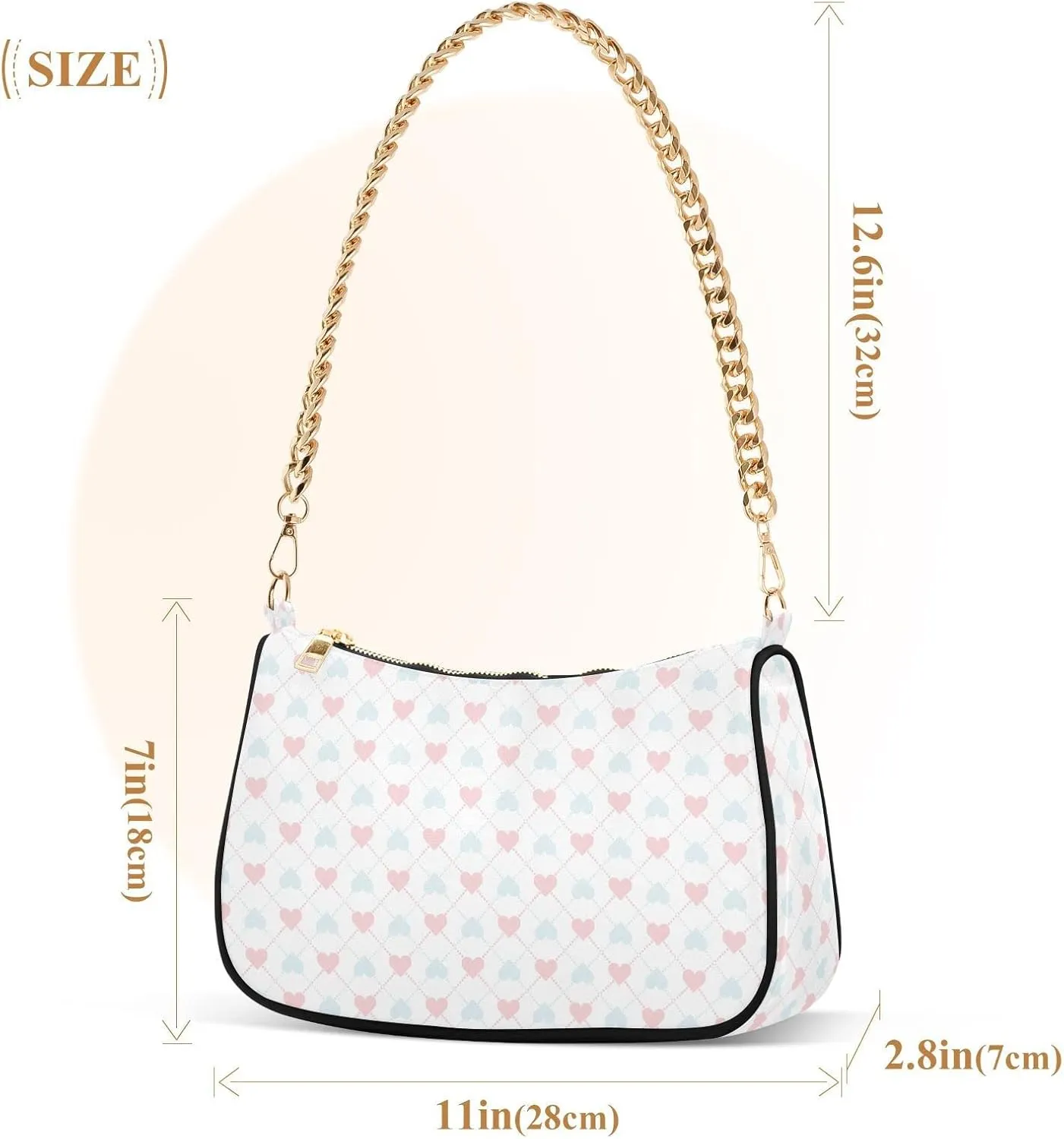 Cross Body Bag Geometric Pattern with Hearts Tote Bag Chain Bag Shoulder Bag Handbag Purse for Women