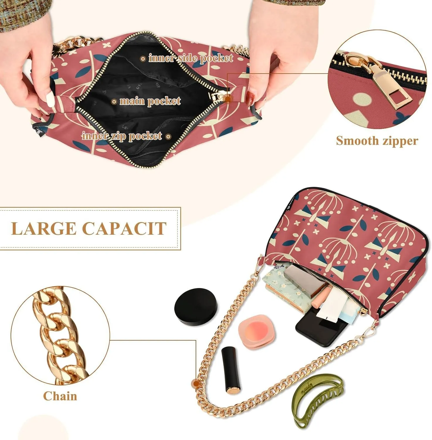 Cross Body Bag Geometric Pattern with Hearts Tote Bag Chain Bag Shoulder Bag Handbag Purse for Women
