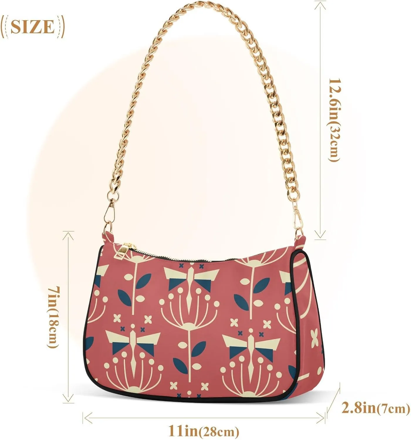 Cross Body Bag Geometric Pattern with Hearts Tote Bag Chain Bag Shoulder Bag Handbag Purse for Women