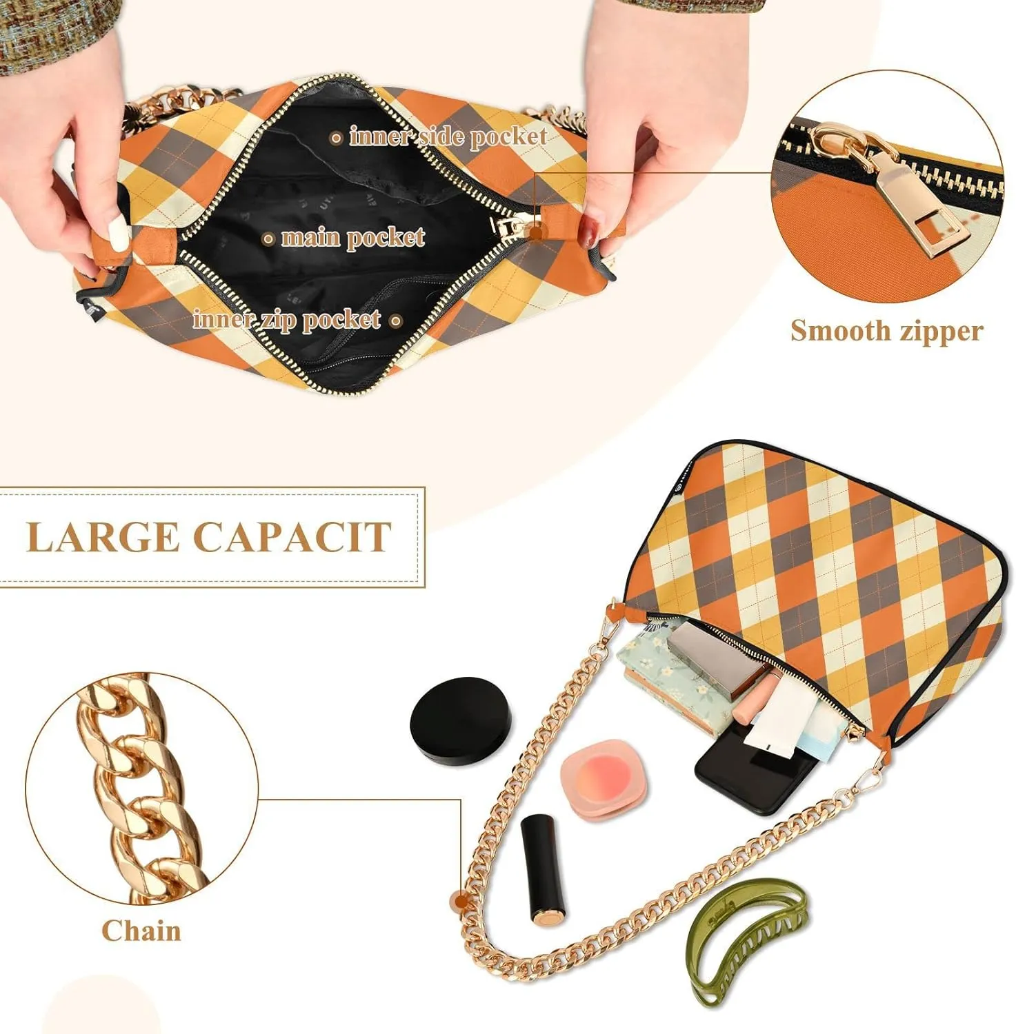 Cross Body Bag Gingham Red White Tote Bag Chain Bag Shoulder Bag Handbag Purse for Women