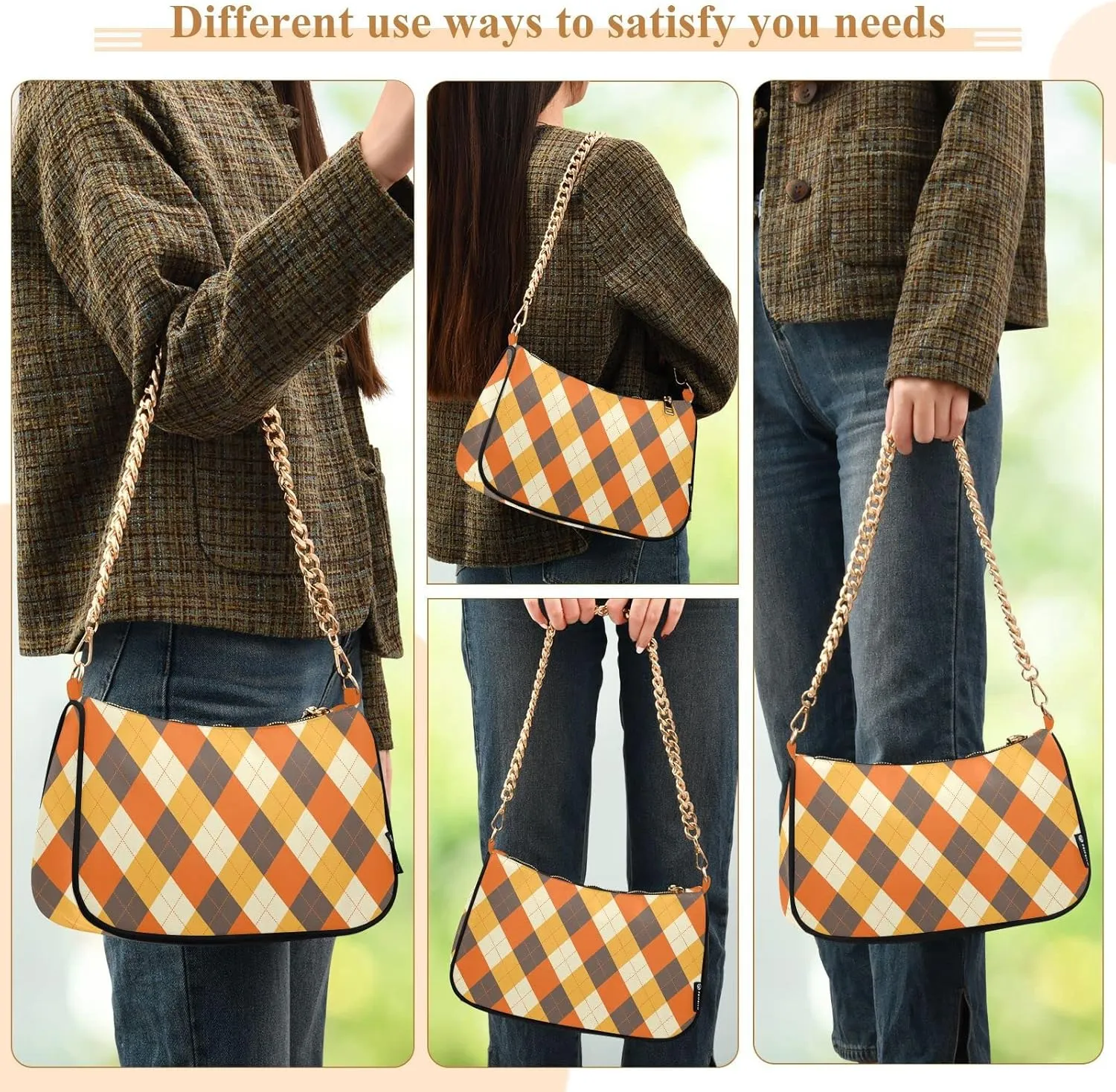 Cross Body Bag Gingham Red White Tote Bag Chain Bag Shoulder Bag Handbag Purse for Women