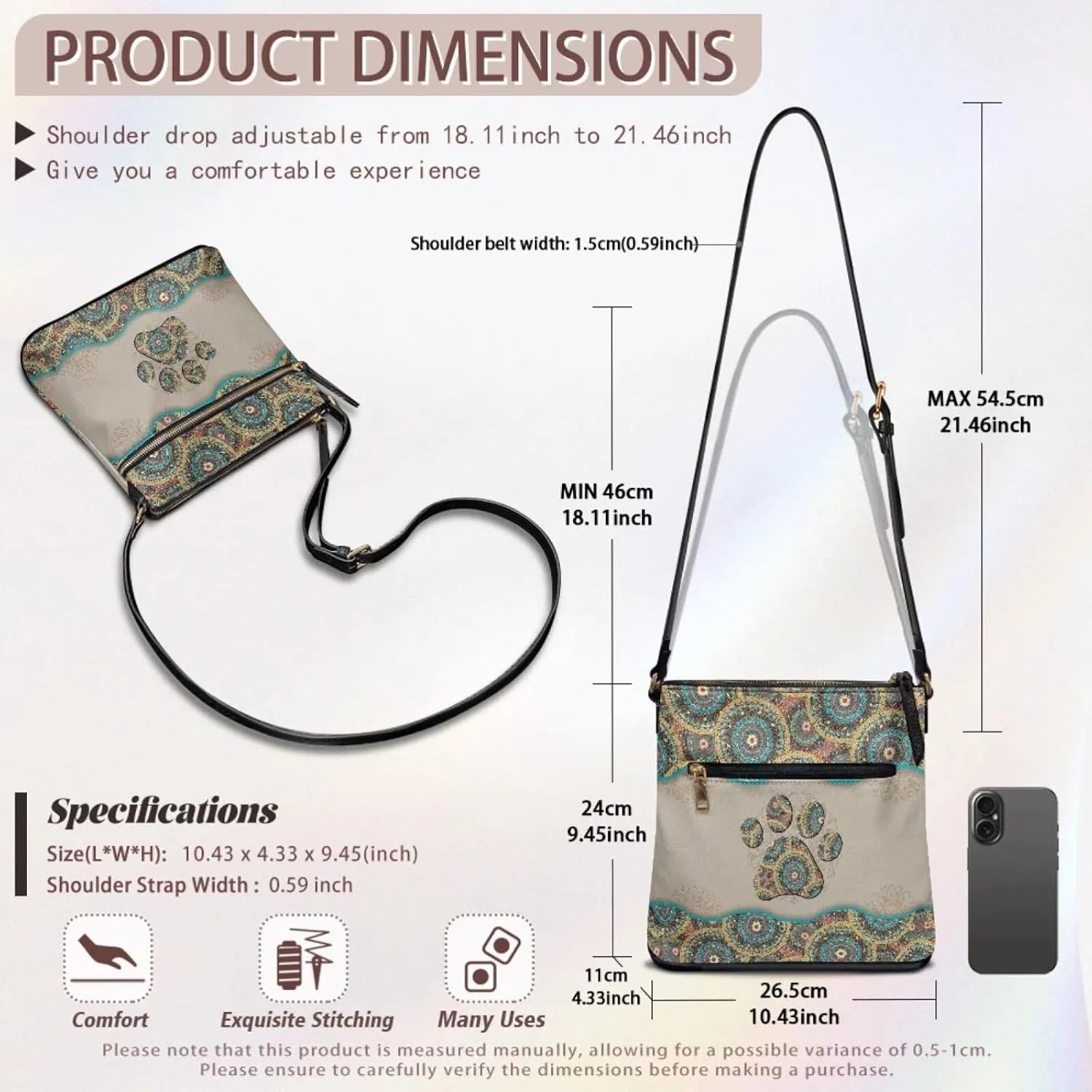 Crossbody Bag Purse Leather Women's Shoulder Handbags Multi Pocket Crossbody Purse with Adjustable Strap